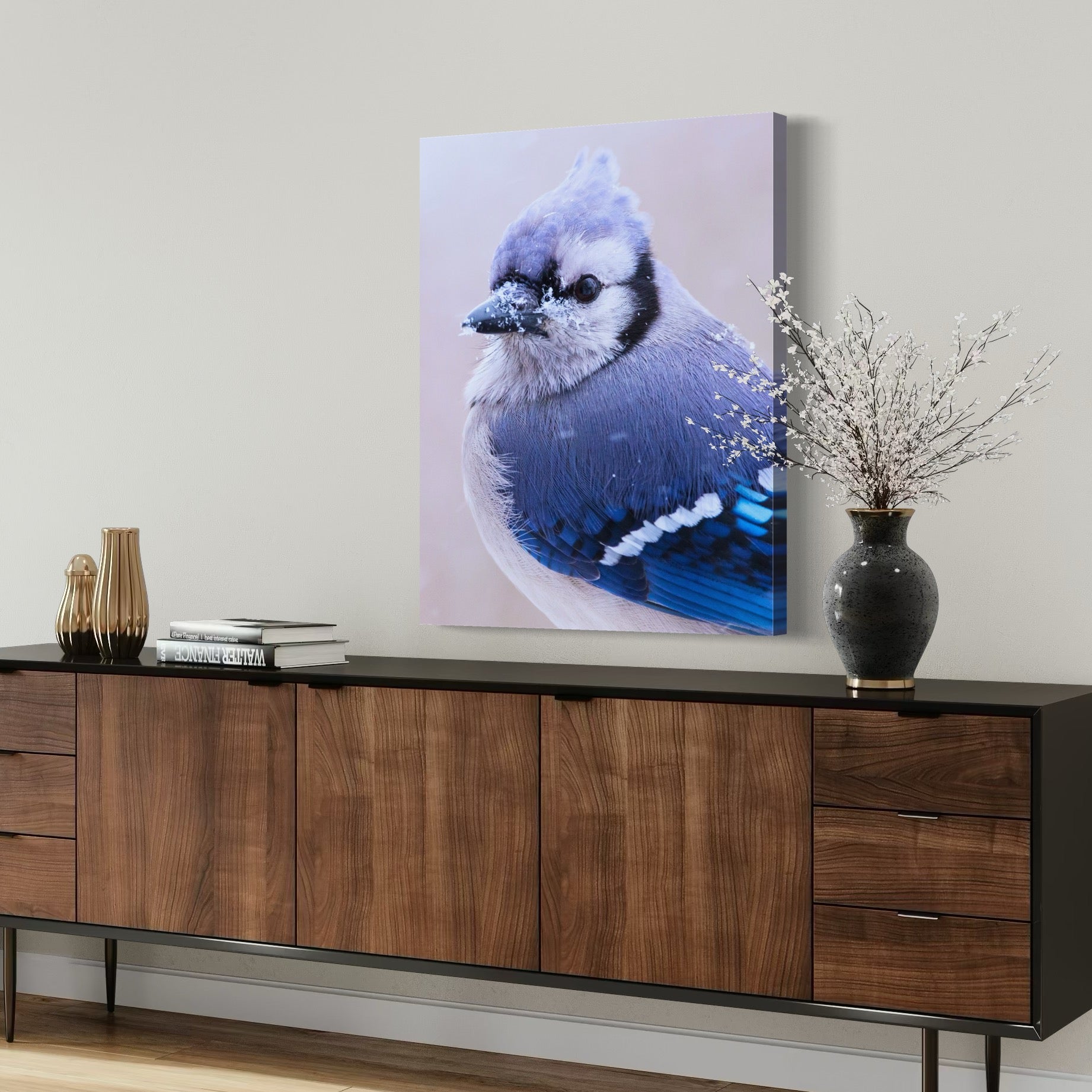Blue Jay in Snowfall - Moderno Wall Art Wall Art