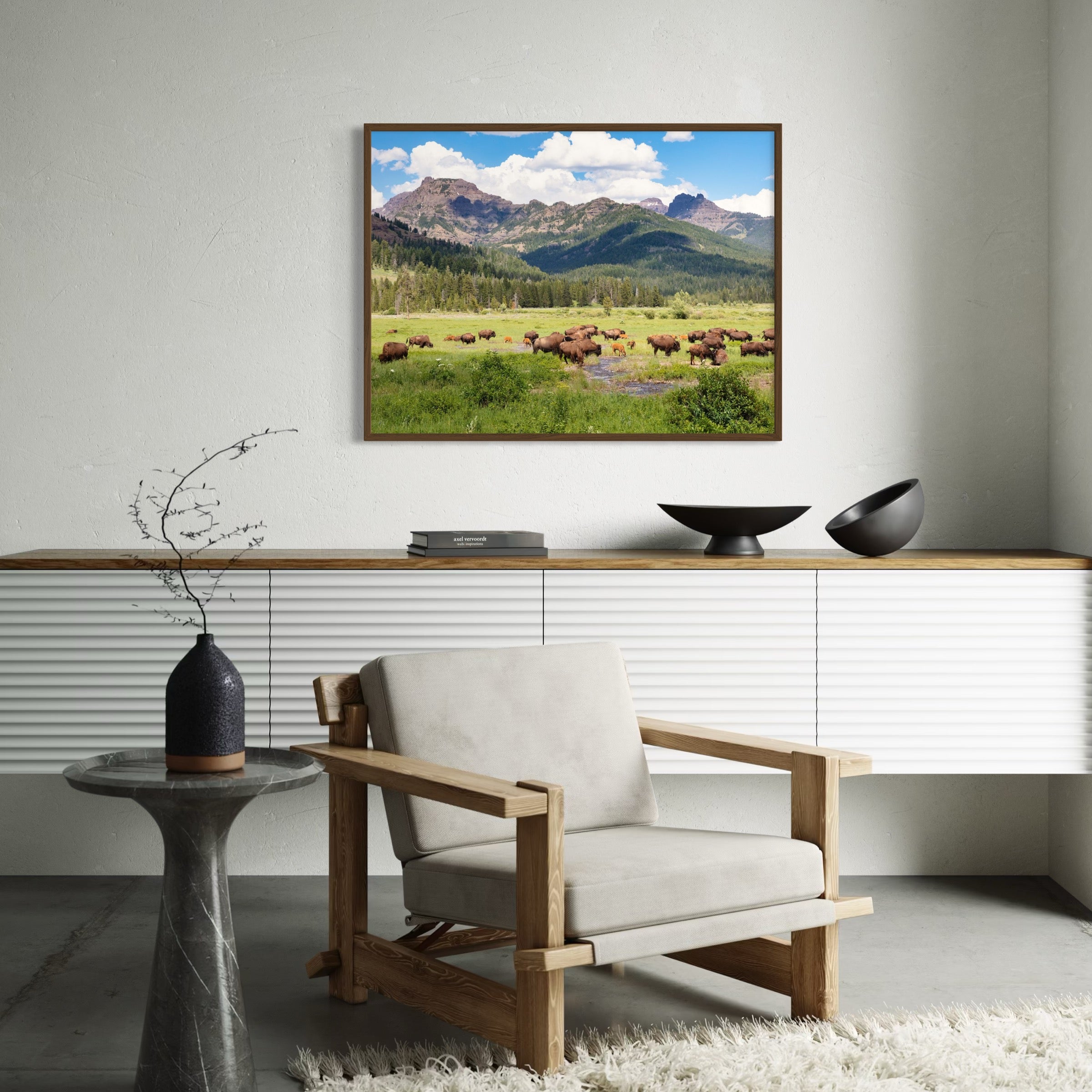 Bison Grazing in Yellowstone - Moderno Wall Art Wall Art