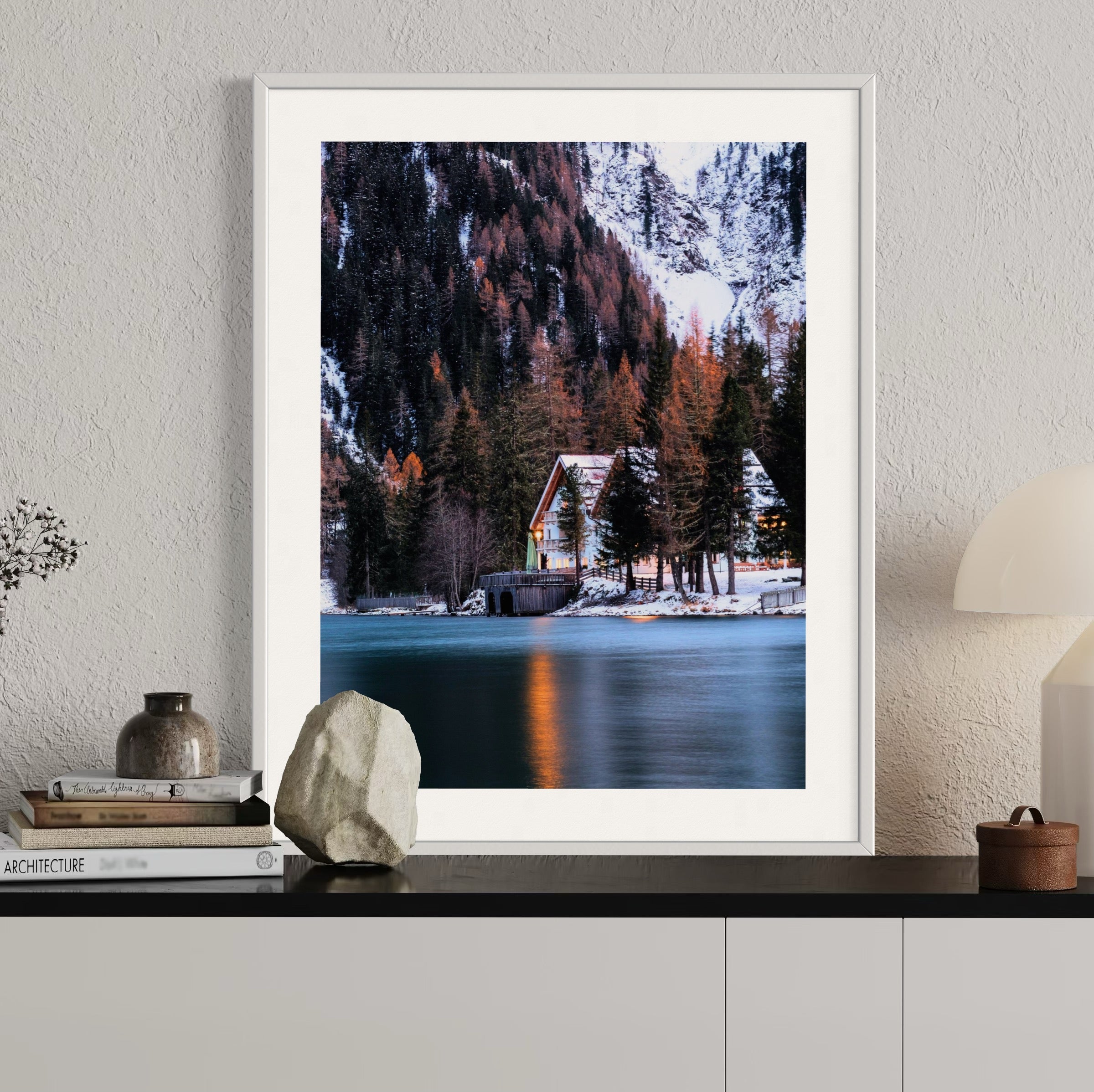 Evening at the Lakeside Cabin - Moderno Wall Art Wall Art