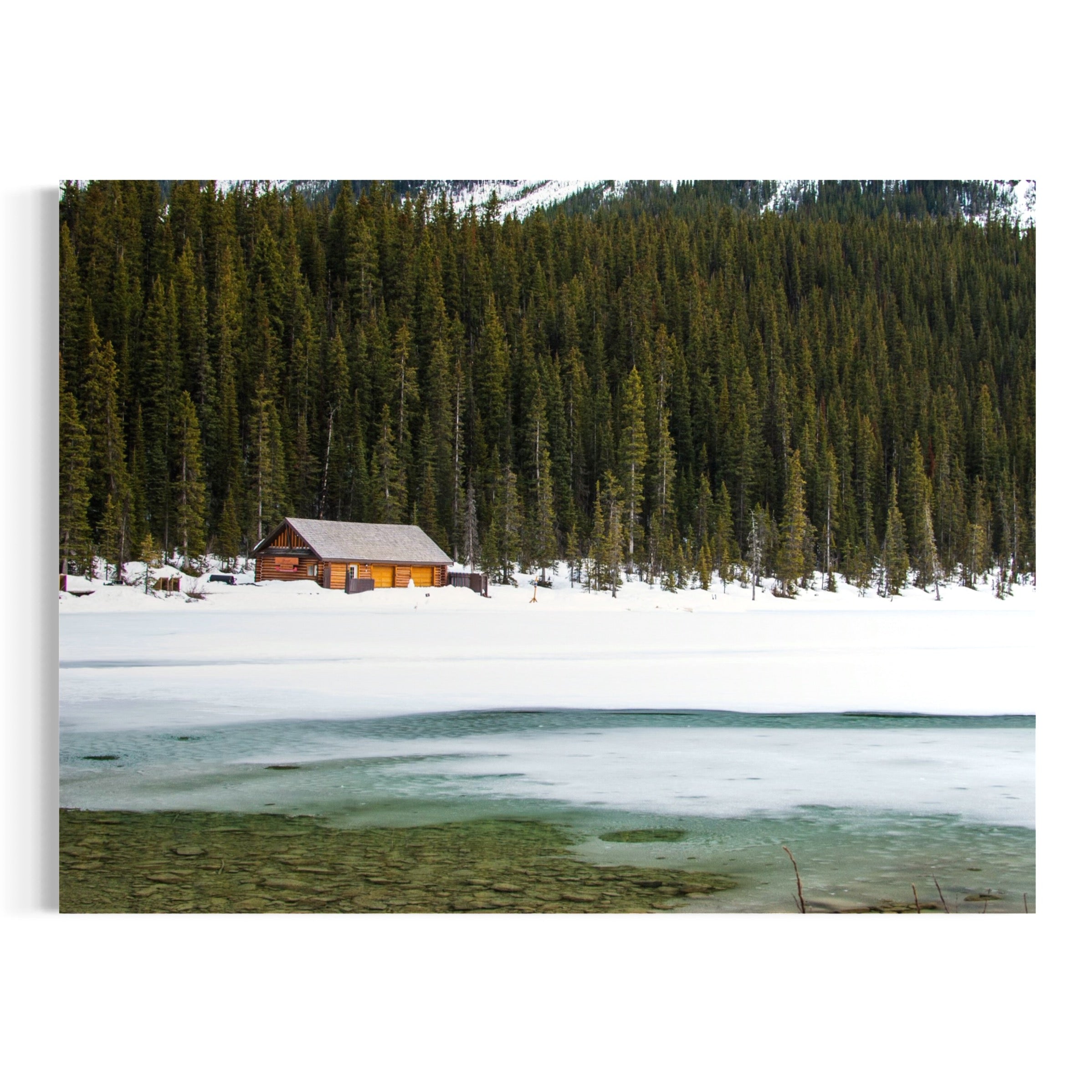 Snowy Cabin by the Lake - Moderno Wall Art Wall Art