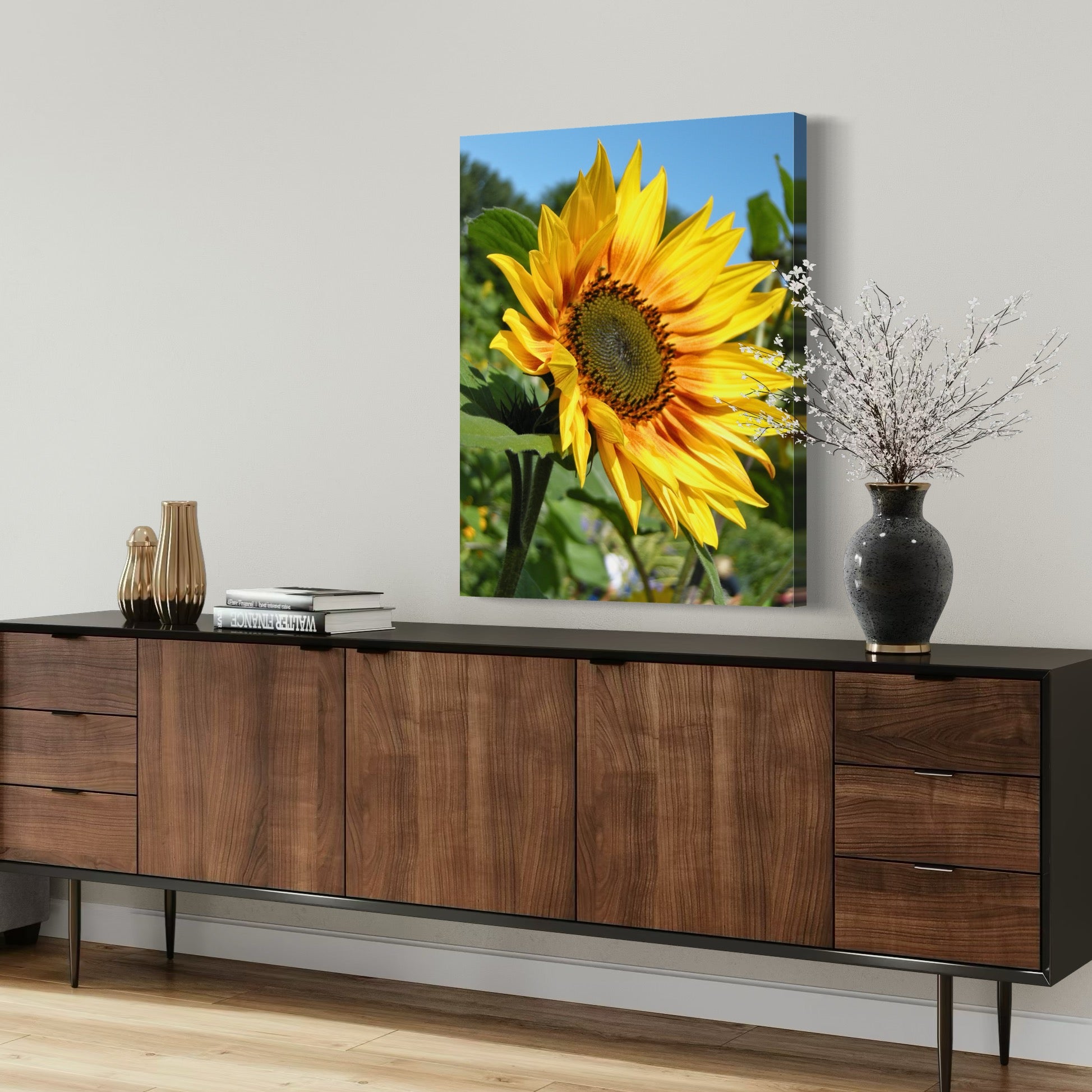 Golden Petals, Blue Sky - Moderno Wall Art Wall Art