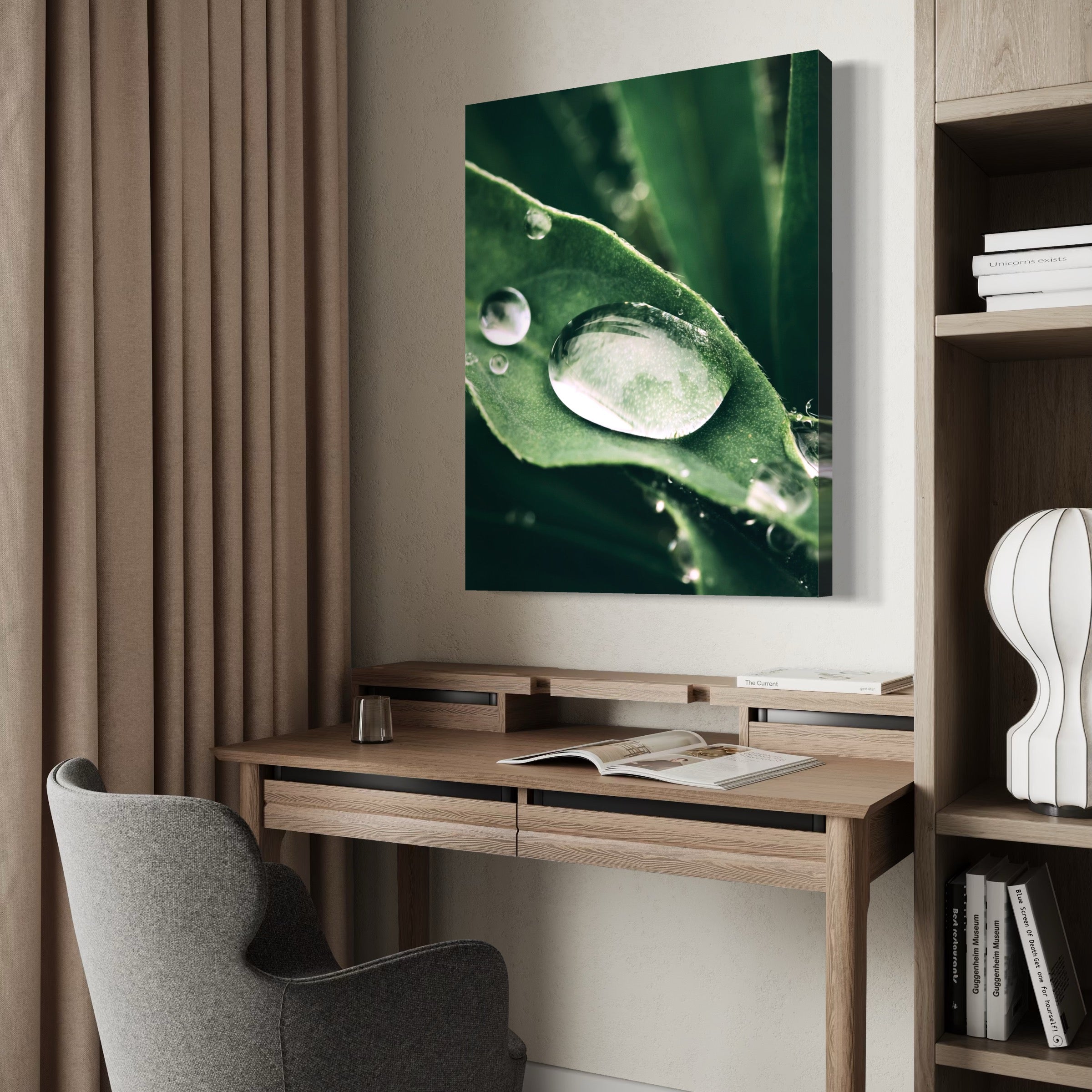 Water Droplets on Leaf - Moderno Wall Art Wall Art