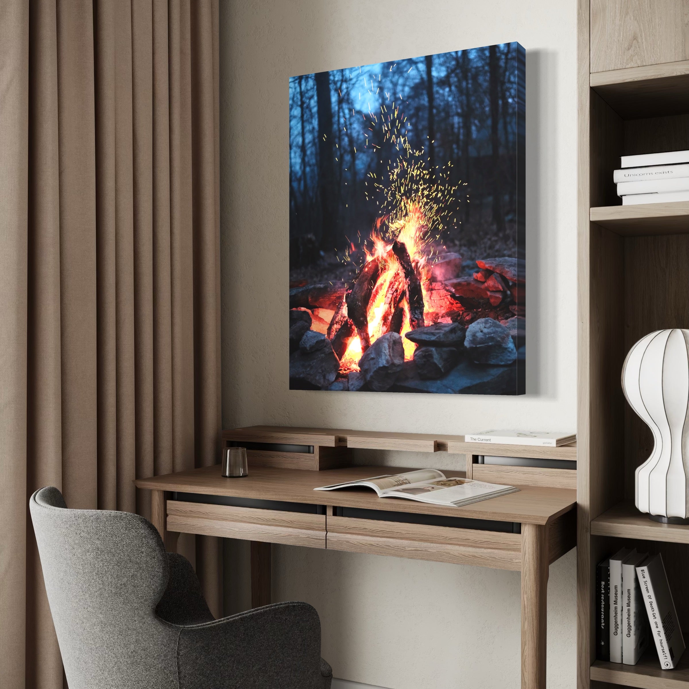 Campfire in the Woods - Moderno Wall Art Wall Art