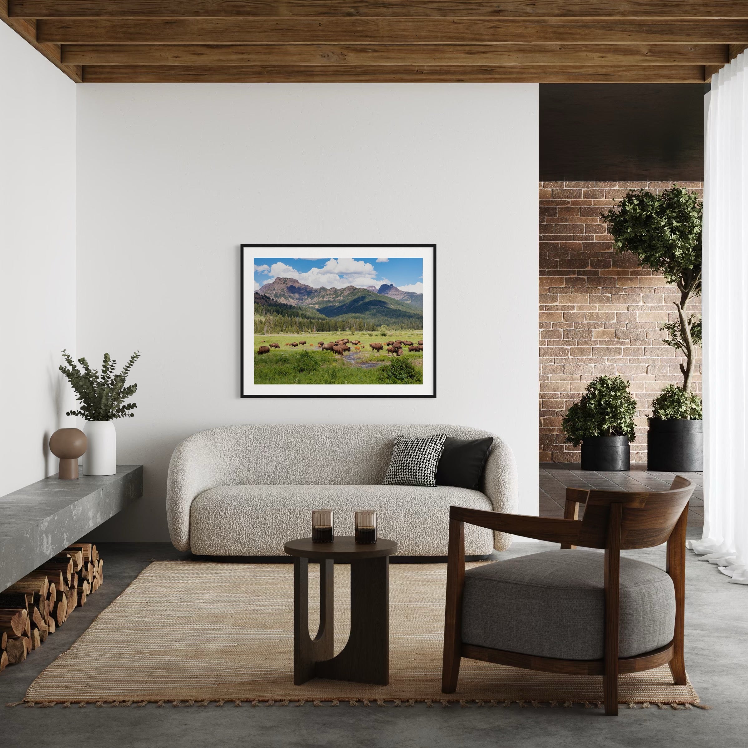 Bison Grazing in Yellowstone - Moderno Wall Art Wall Art