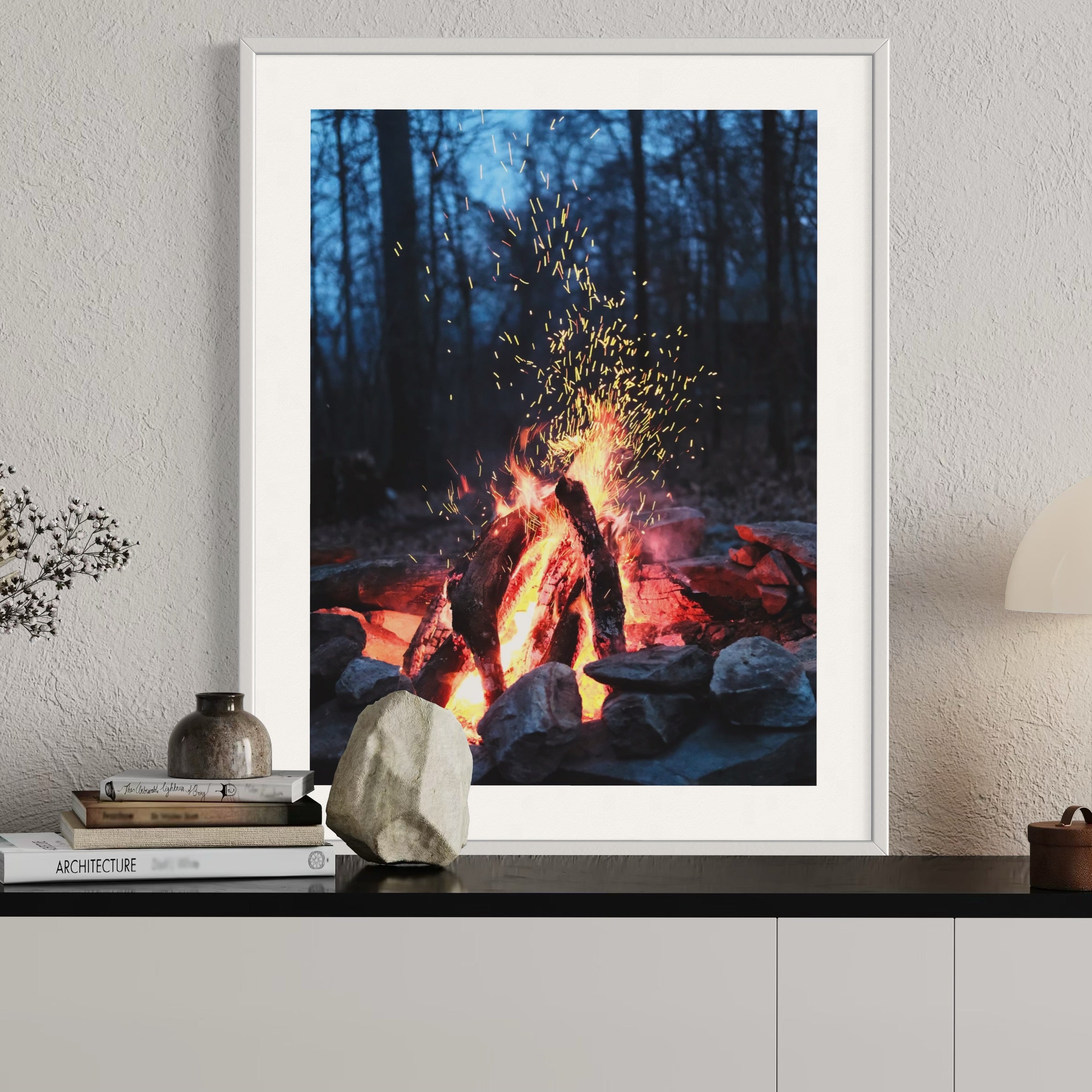 Campfire in the Woods - Moderno Wall Art Wall Art
