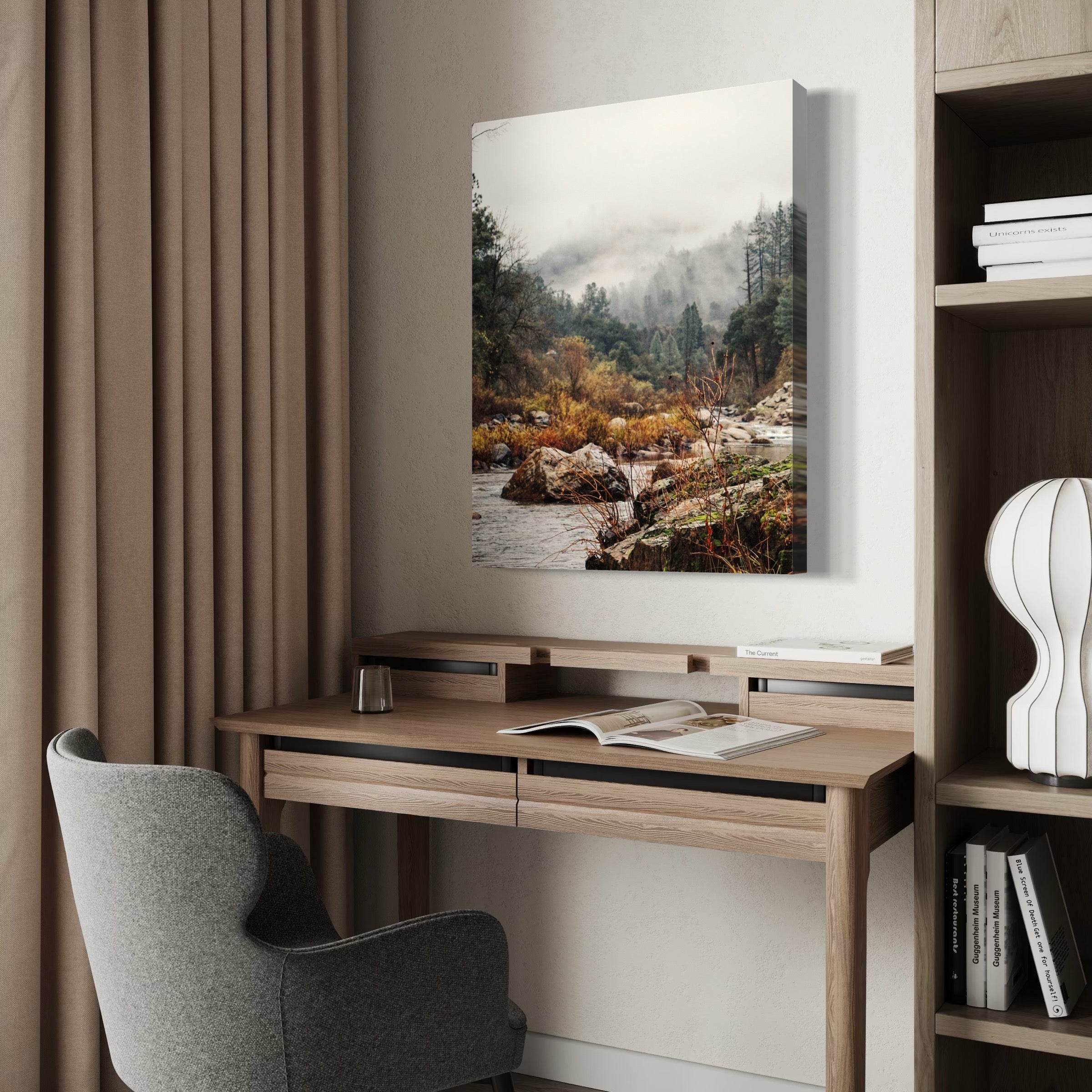 Serene Foggy Creekside - Moderno Wall Art Wall Art