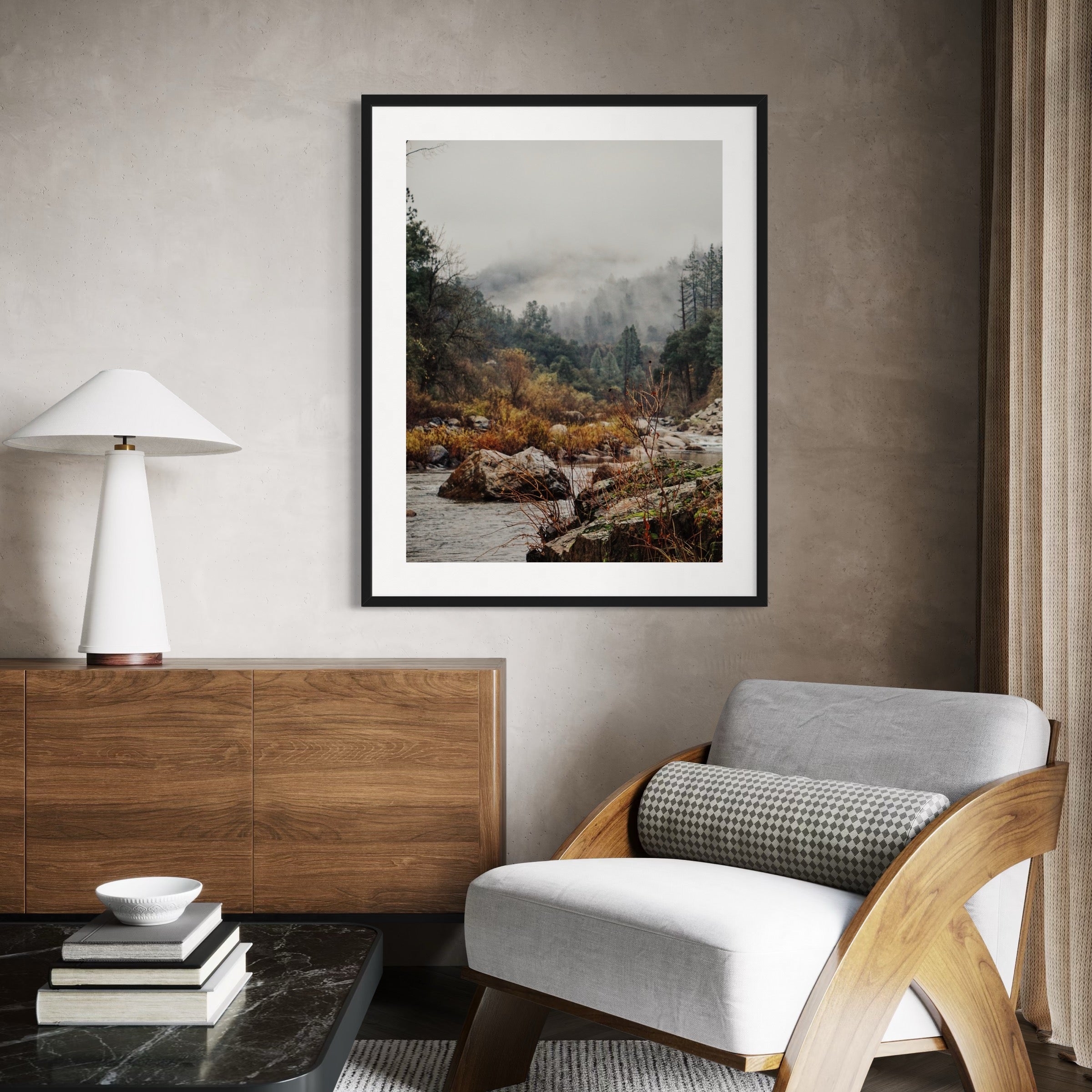 Serene Foggy Creekside - Moderno Wall Art Wall Art