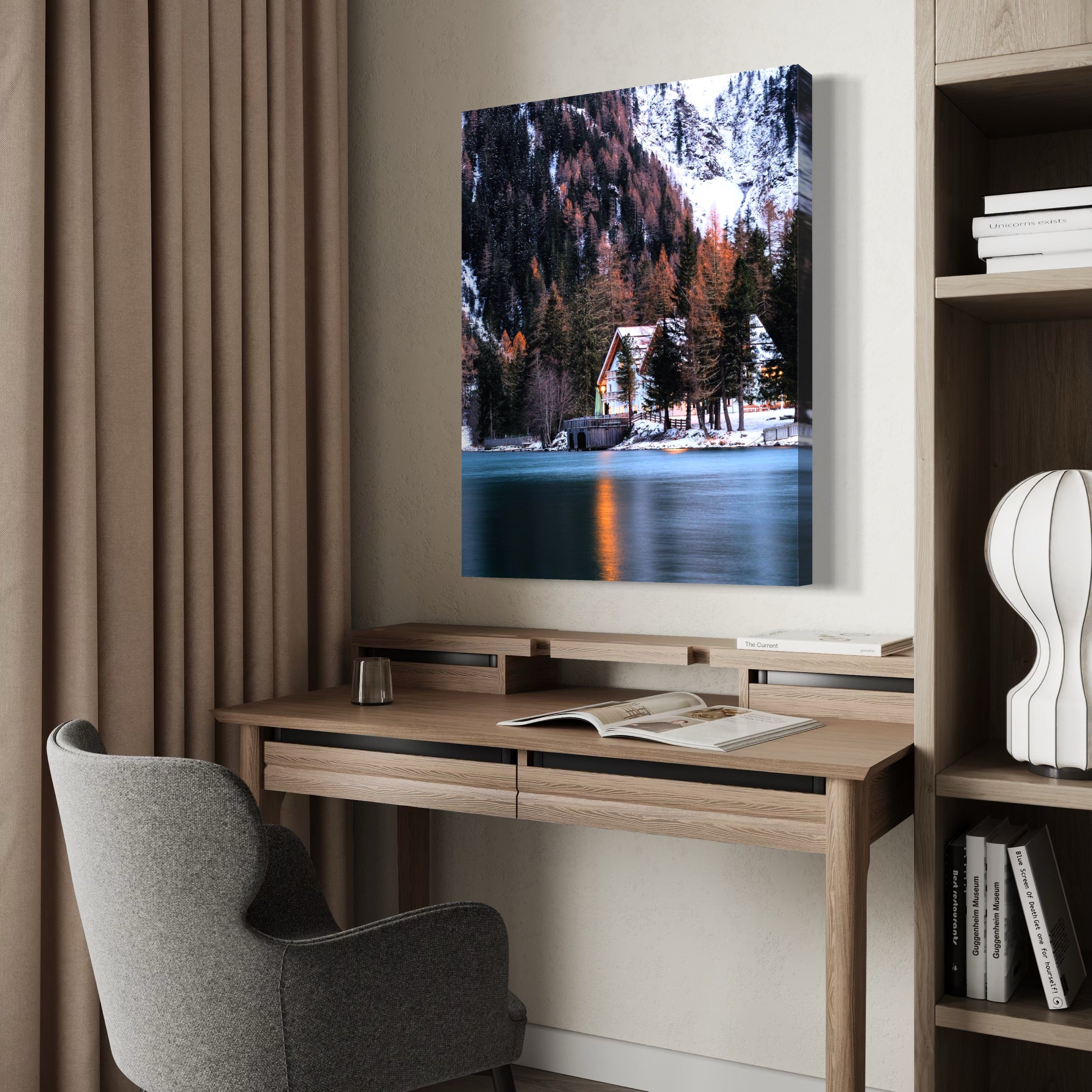 Evening at the Lakeside Cabin - Moderno Wall Art Wall Art