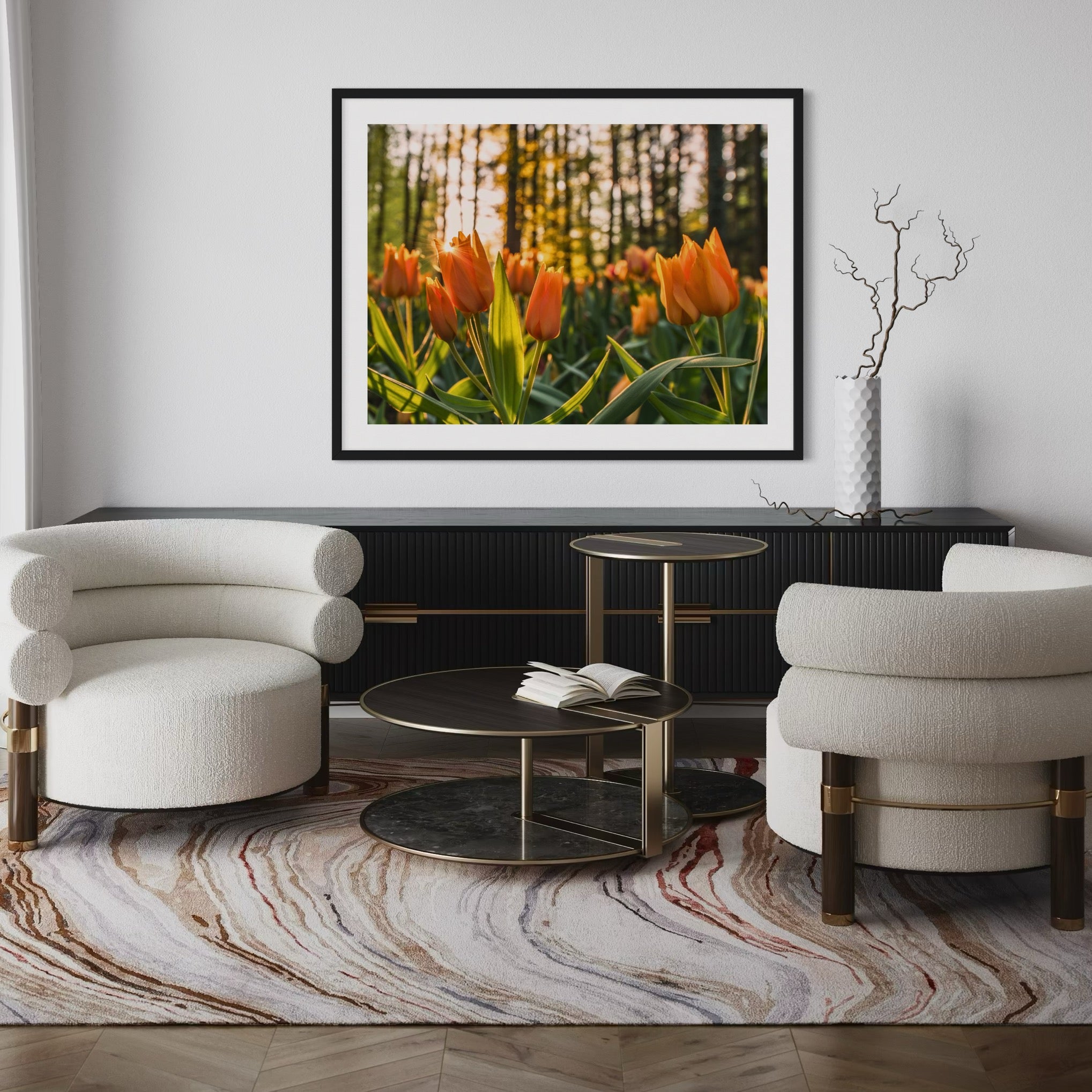 Golden Glow & Blooms - Moderno Wall Art Wall Art