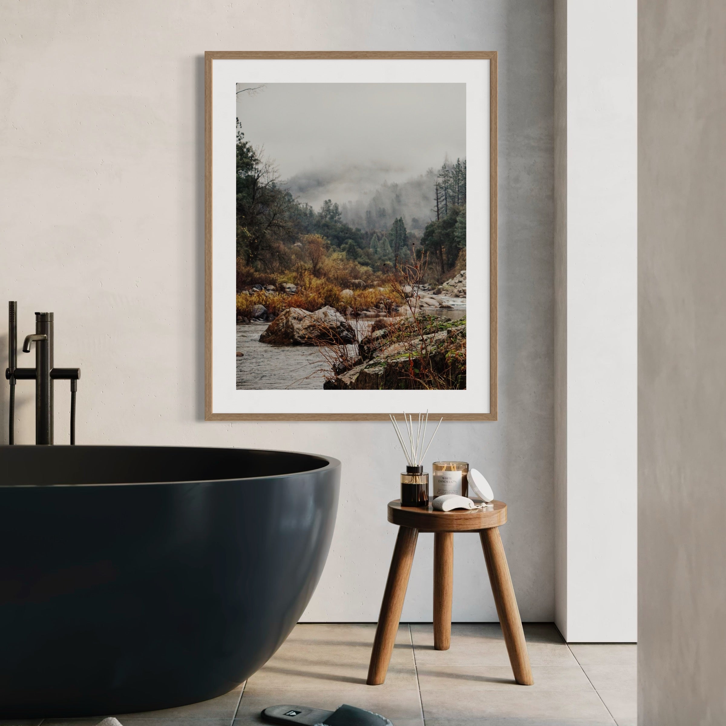 Serene Foggy Creekside - Moderno Wall Art Wall Art