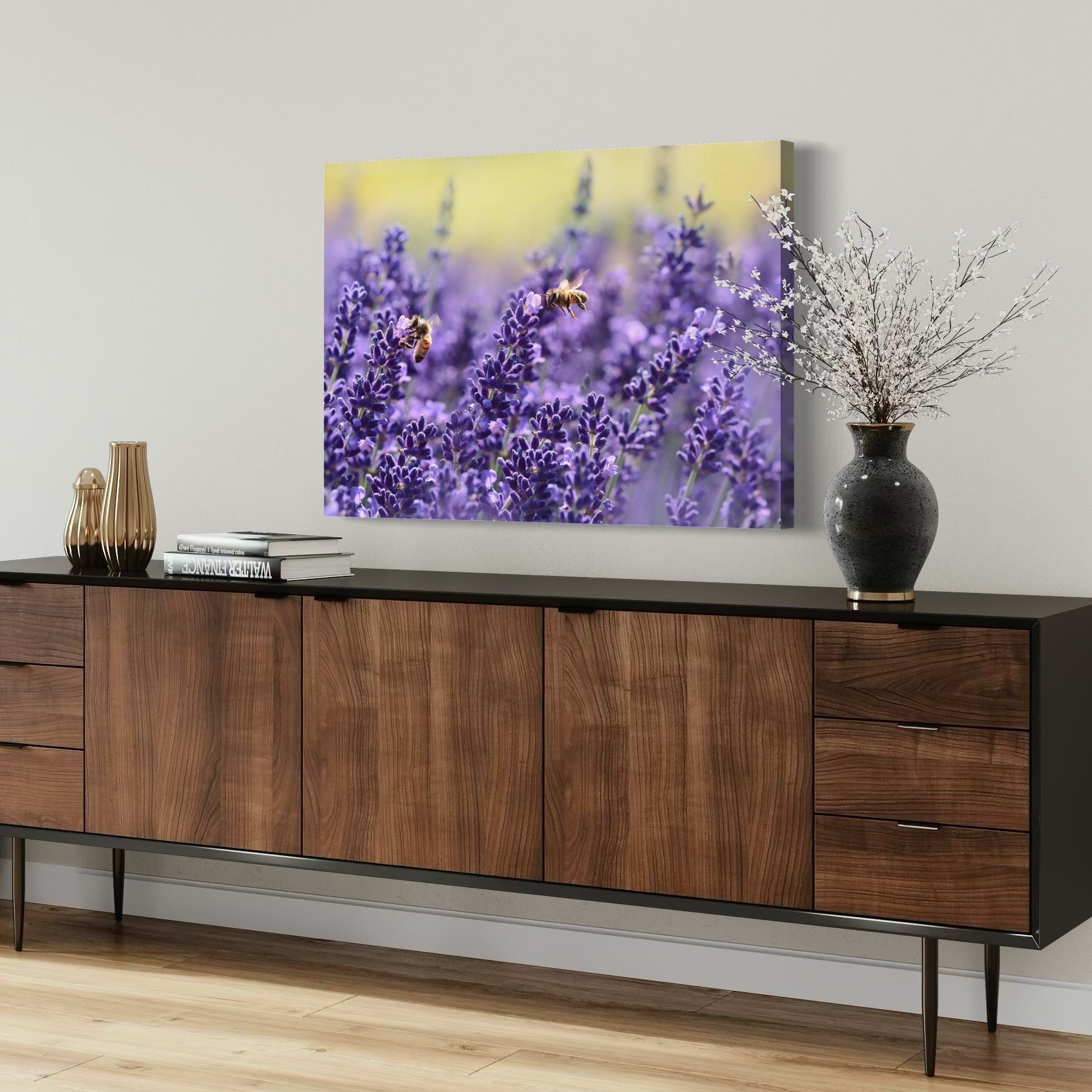 Bees Among the Lavender - Moderno Wall Art Wall Art