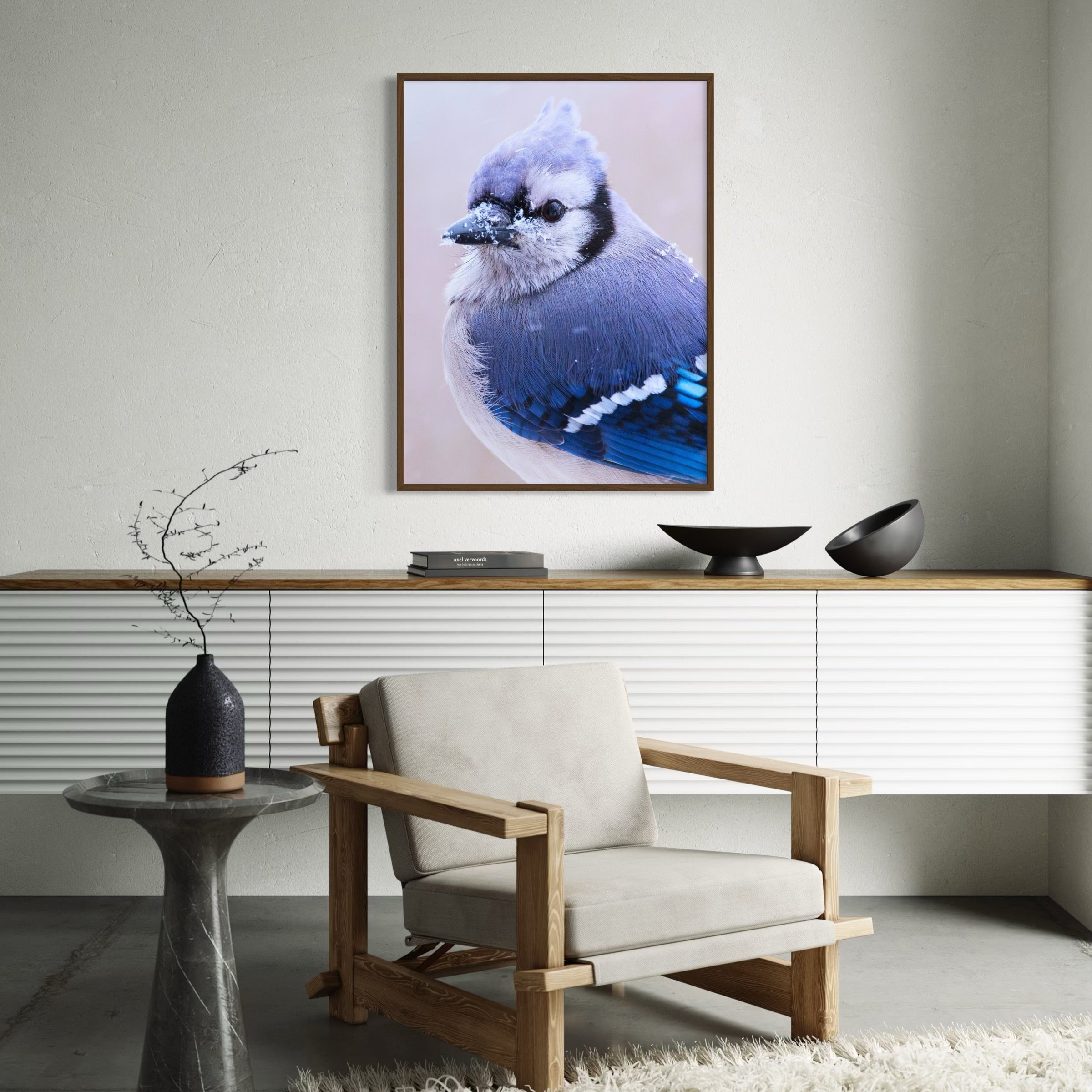 Blue Jay in Snowfall - Moderno Wall Art Wall Art