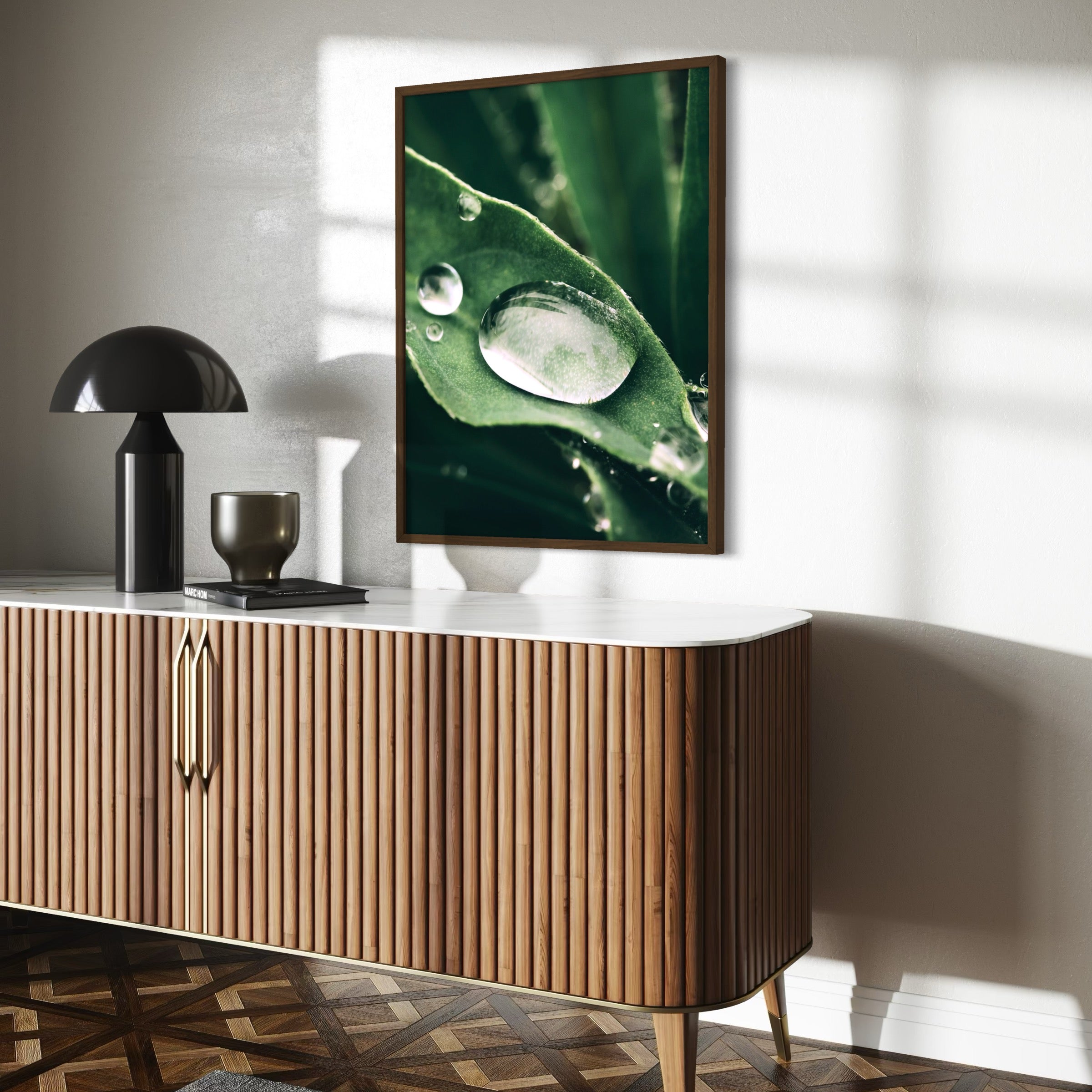 Water Droplets on Leaf - Moderno Wall Art Wall Art