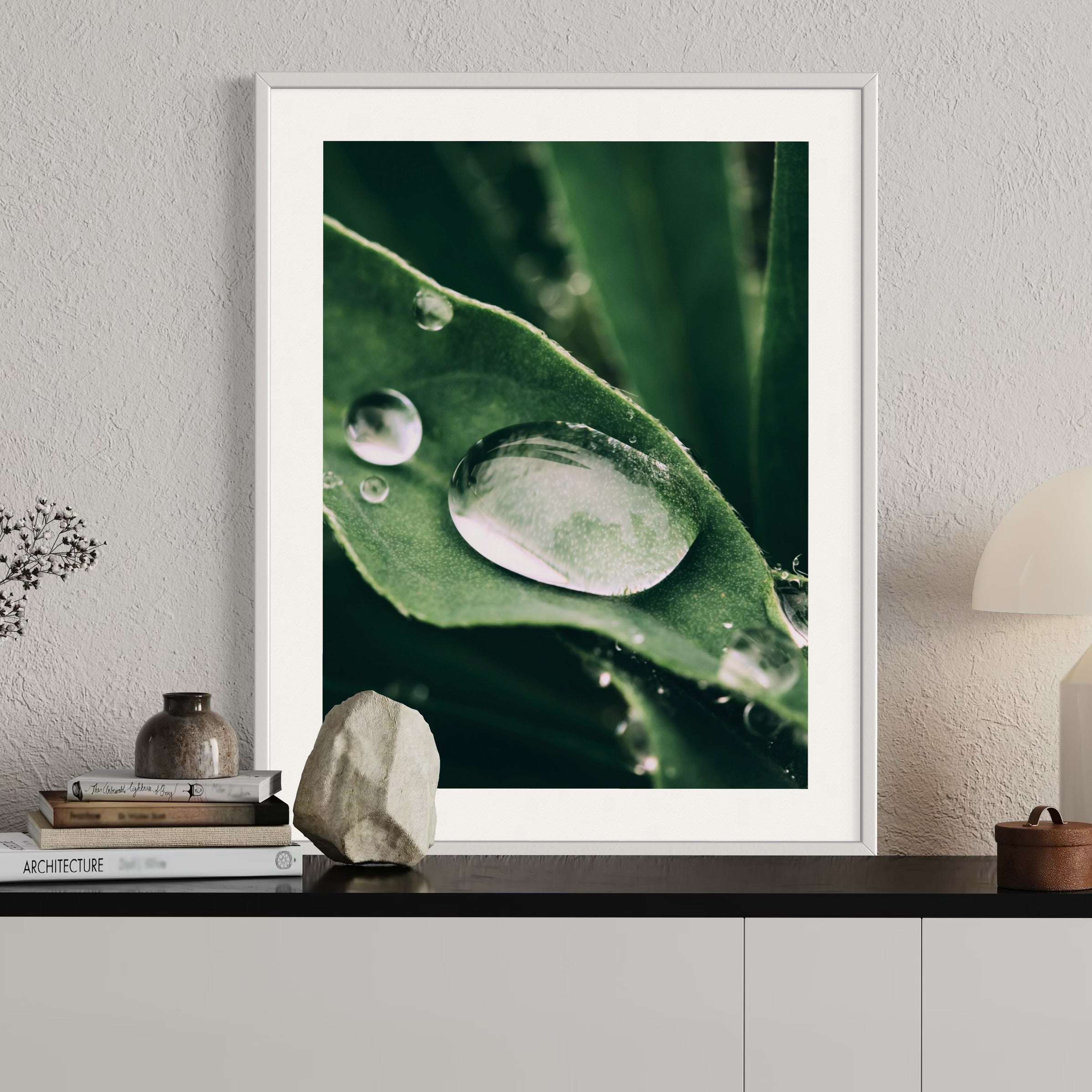Water Droplets on Leaf - Moderno Wall Art Wall Art
