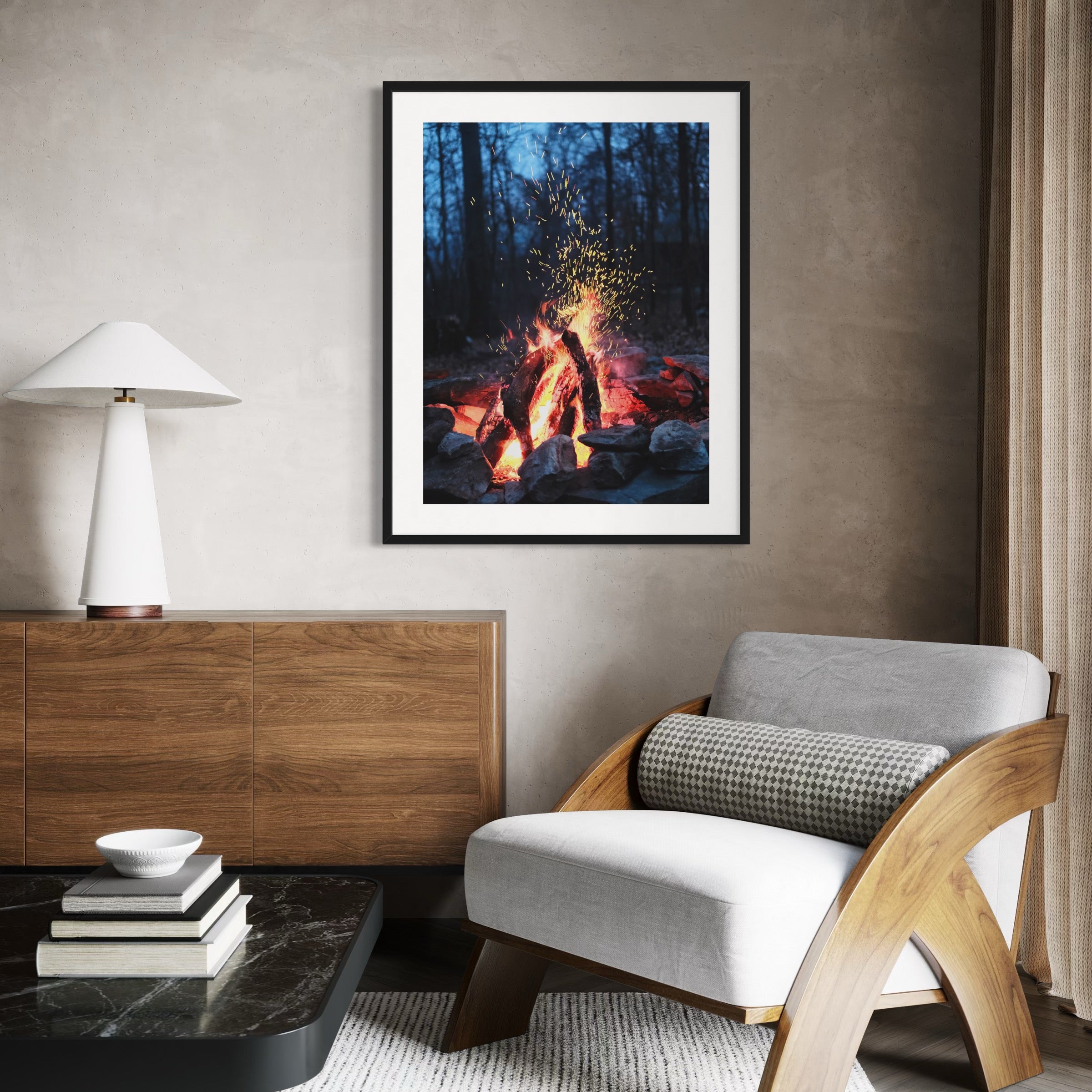 Campfire in the Woods - Moderno Wall Art Wall Art