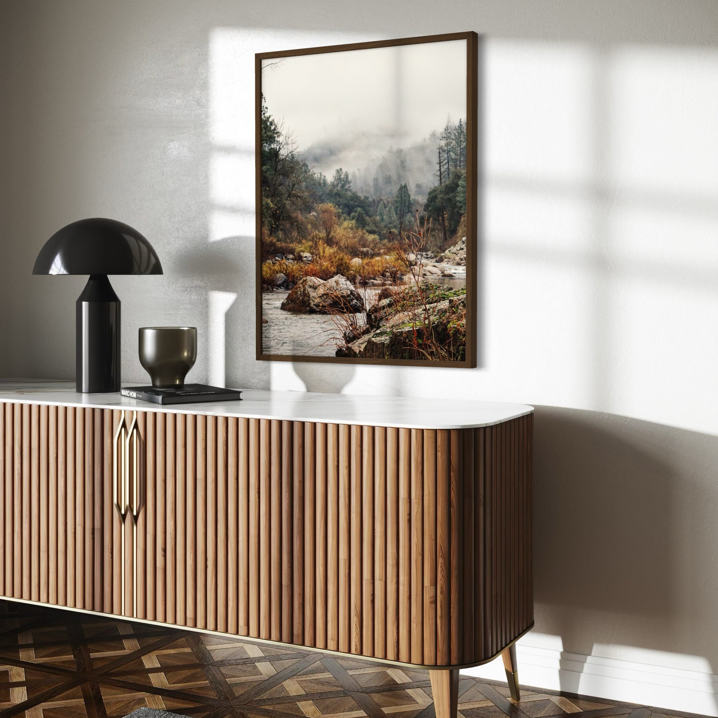 Serene Foggy Creekside - Moderno Wall Art Wall Art