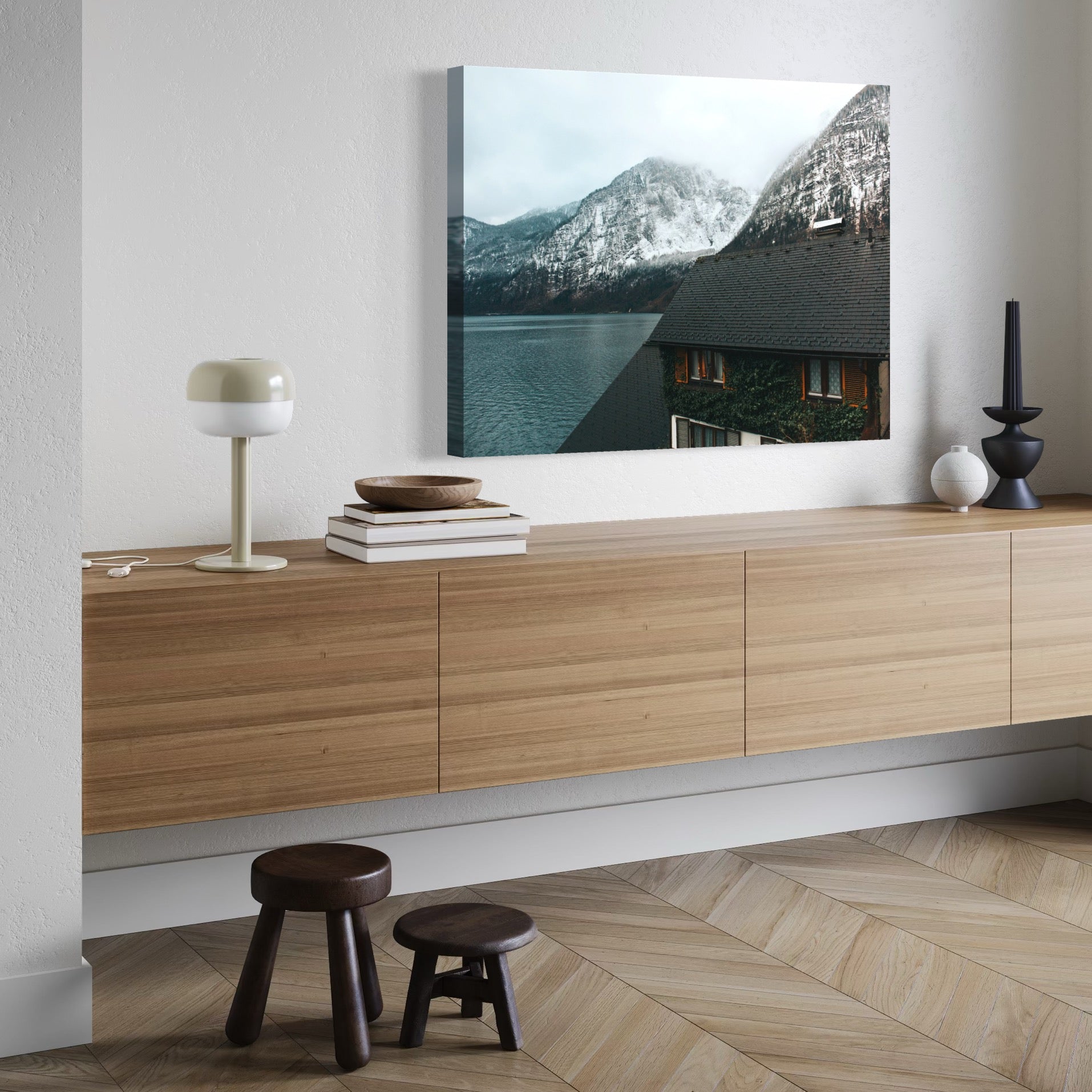 Winter Lakeside House - Moderno Wall Art Wall Art