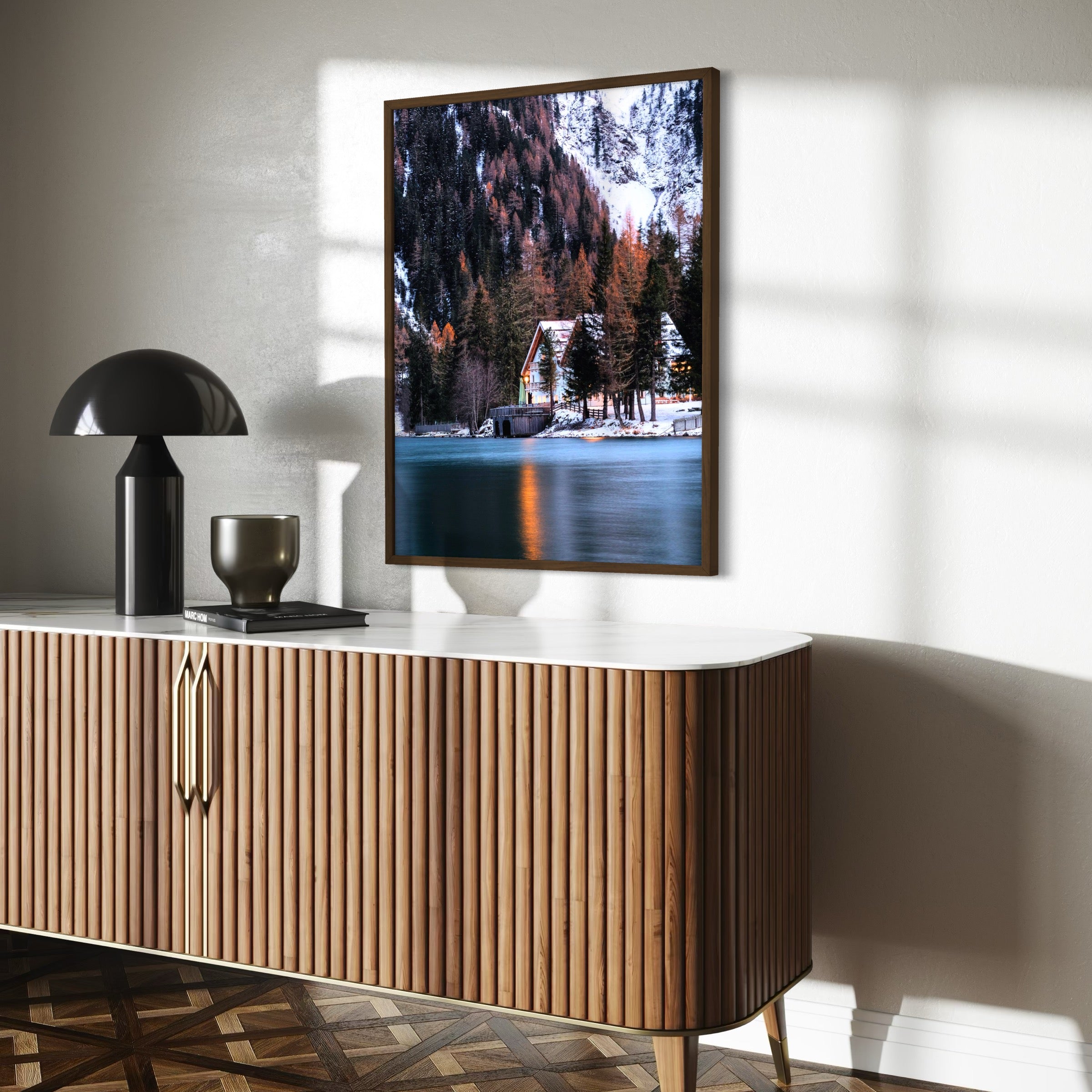 Evening at the Lakeside Cabin - Moderno Wall Art Wall Art