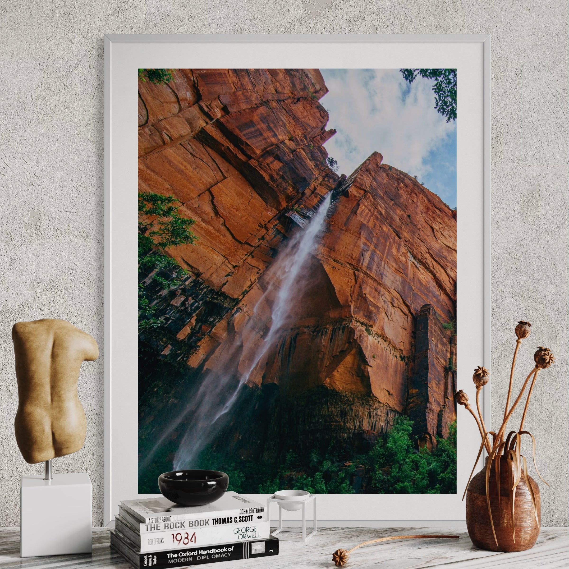 Sandstone Cliff Waterfall - Moderno Wall Art Wall Art