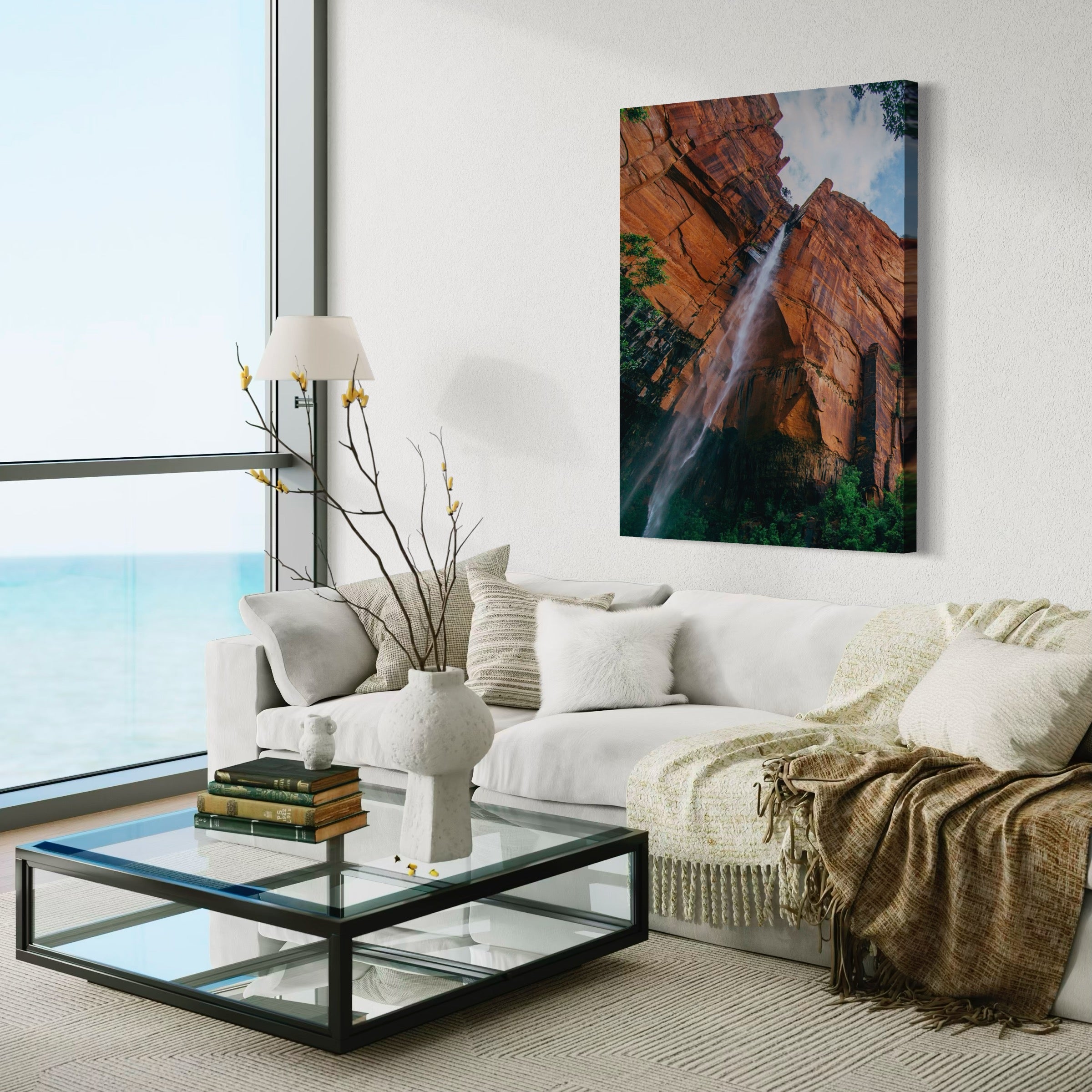 Sandstone Cliff Waterfall - Moderno Wall Art Wall Art