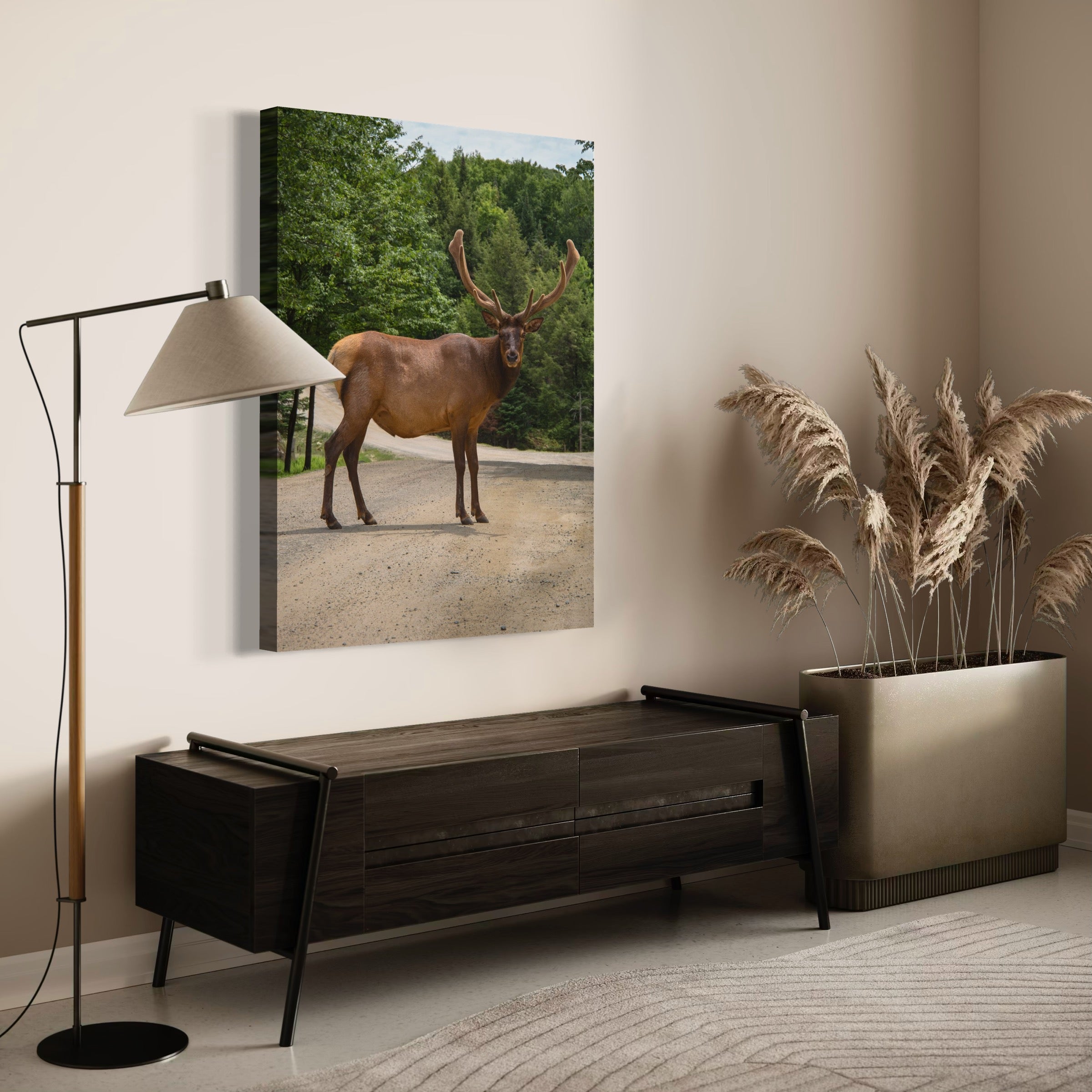 Elk On The Path - Moderno Wall Art Wall Art