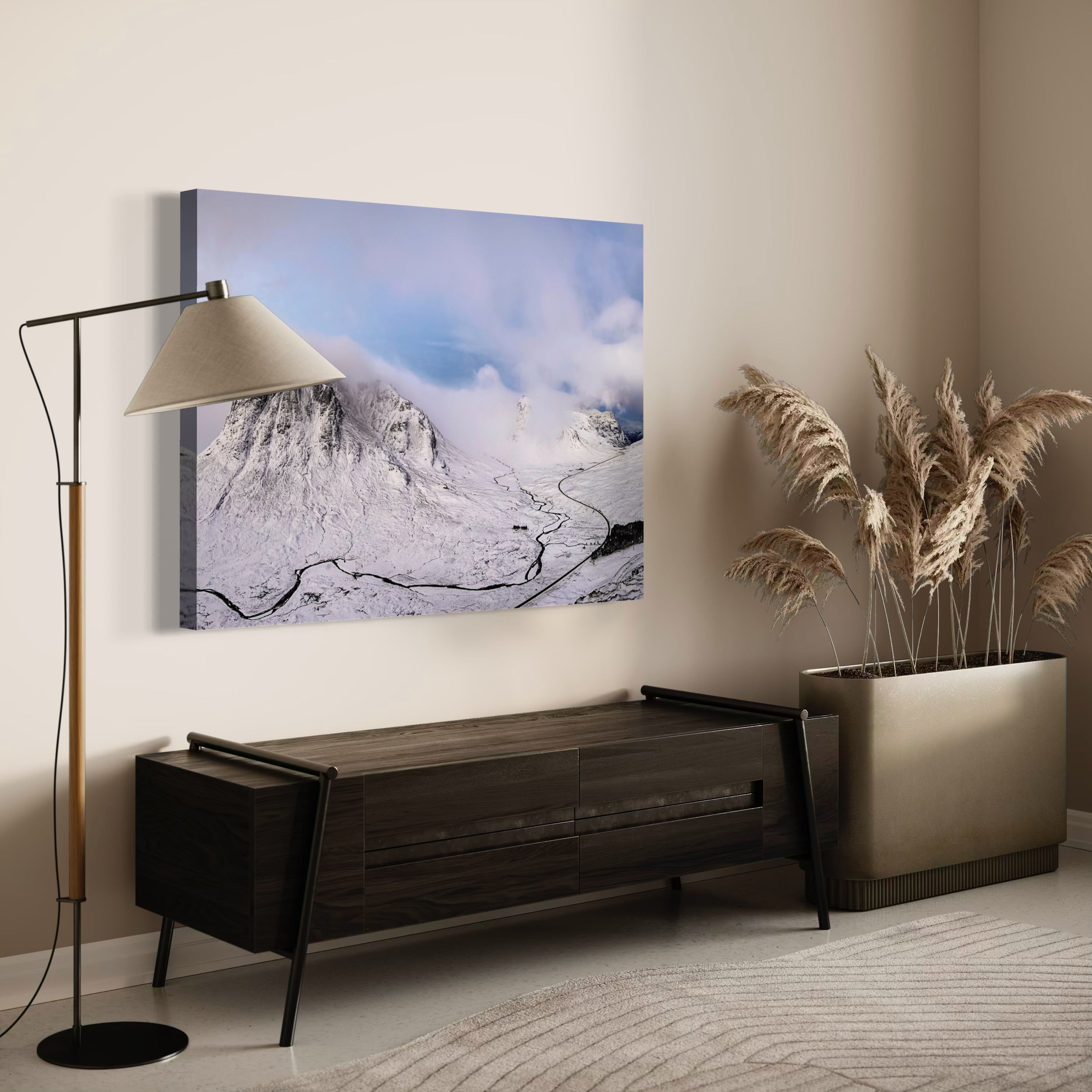 Winding River and Snowy Peaks - Moderno Wall Art Wall Art