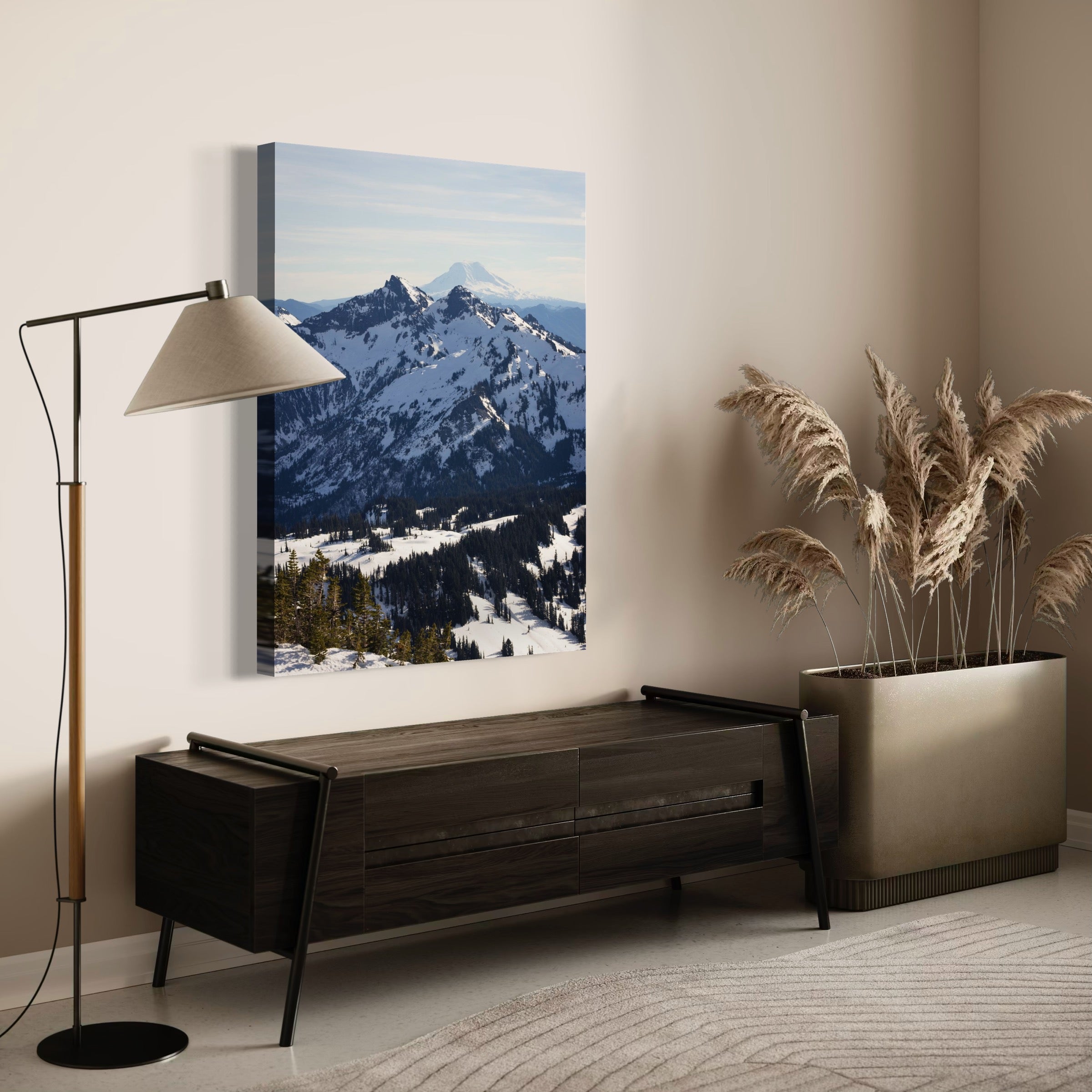 Evergreen Haven Below Snowy Peaks - Moderno Wall Art Wall Art