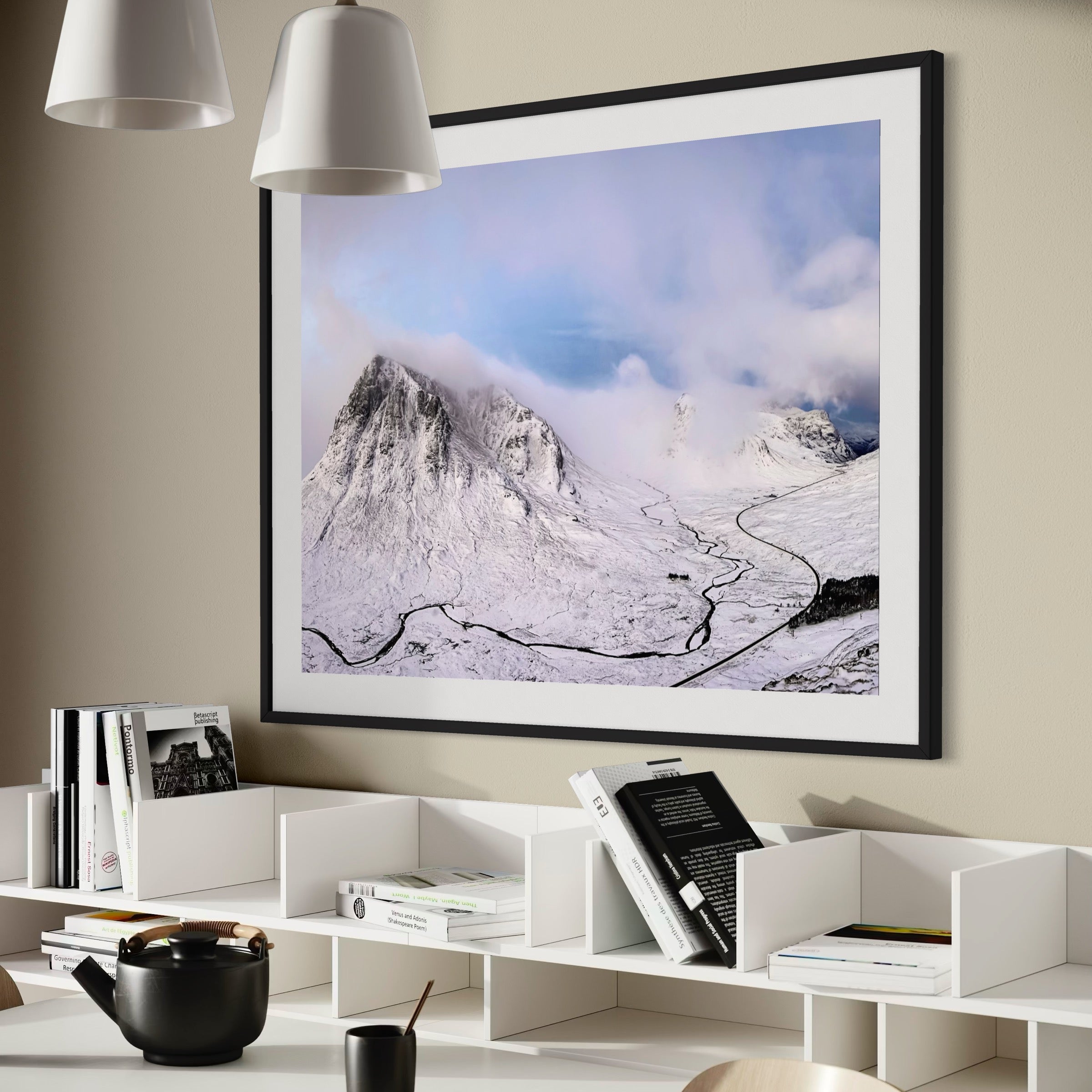 Winding River and Snowy Peaks - Moderno Wall Art Wall Art