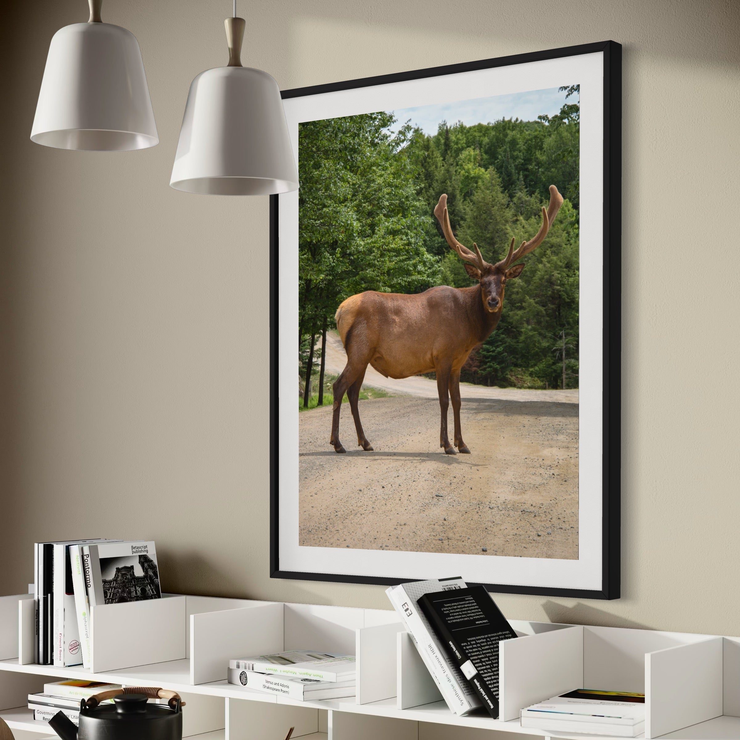 Elk On The Path - Moderno Wall Art Wall Art