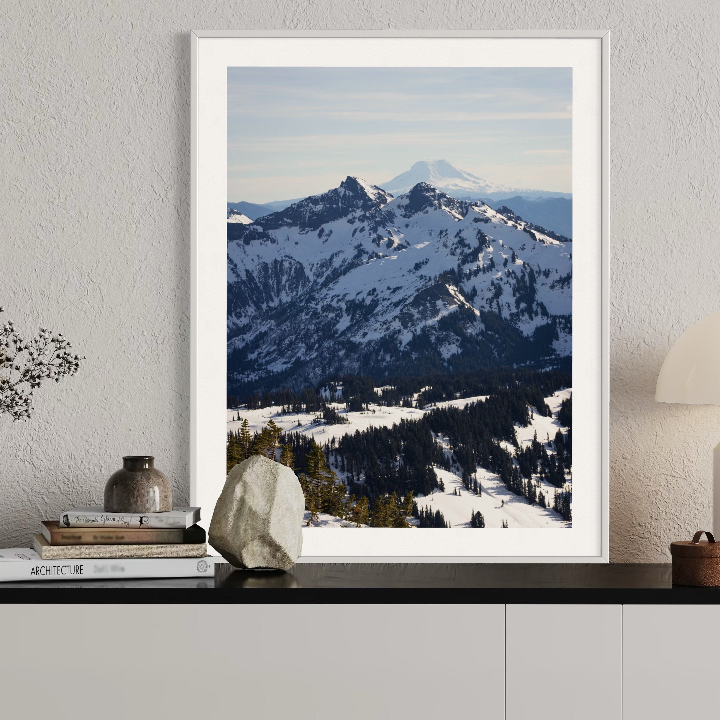 Evergreen Haven Below Snowy Peaks - Moderno Wall Art Wall Art
