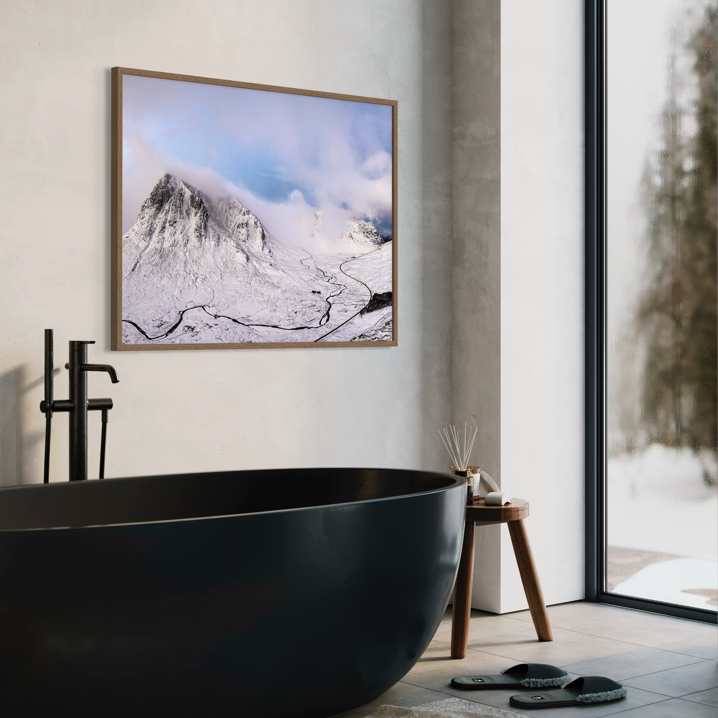Winding River and Snowy Peaks - Moderno Wall Art Wall Art