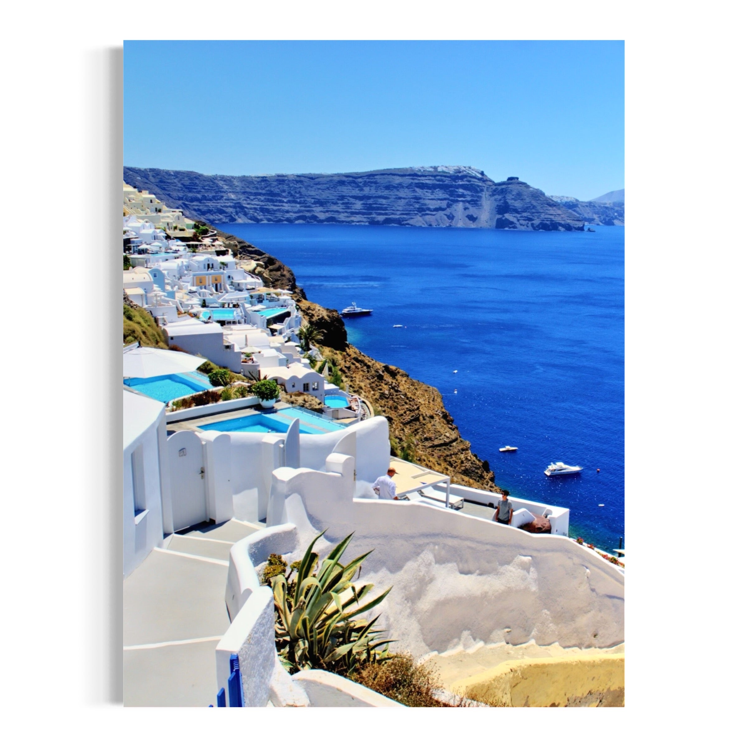 Sunlit Santorini Coastline - Moderno Wall Art Wall Art