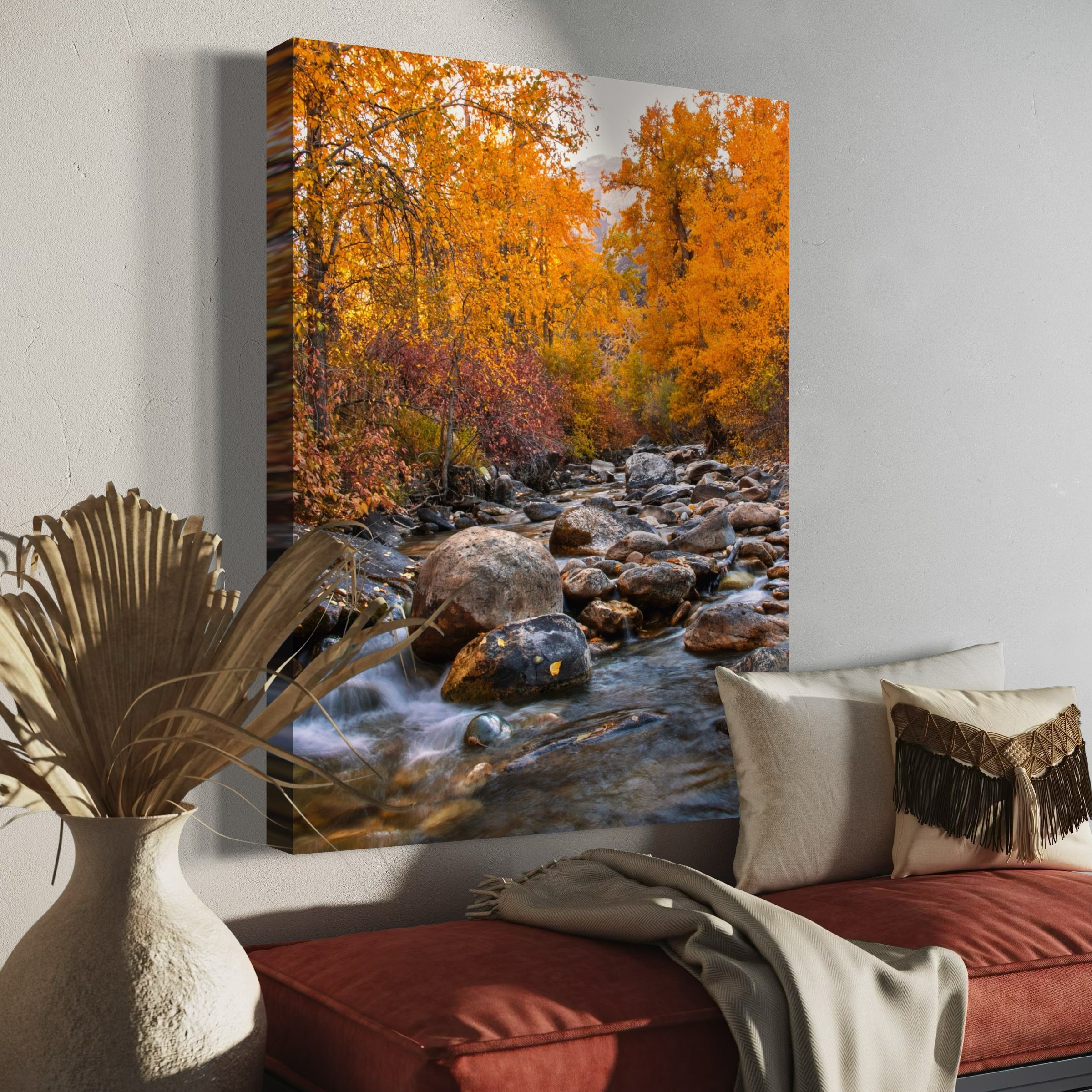 Crisp Waters, Golden Leaves - Moderno Wall Art Wall Art