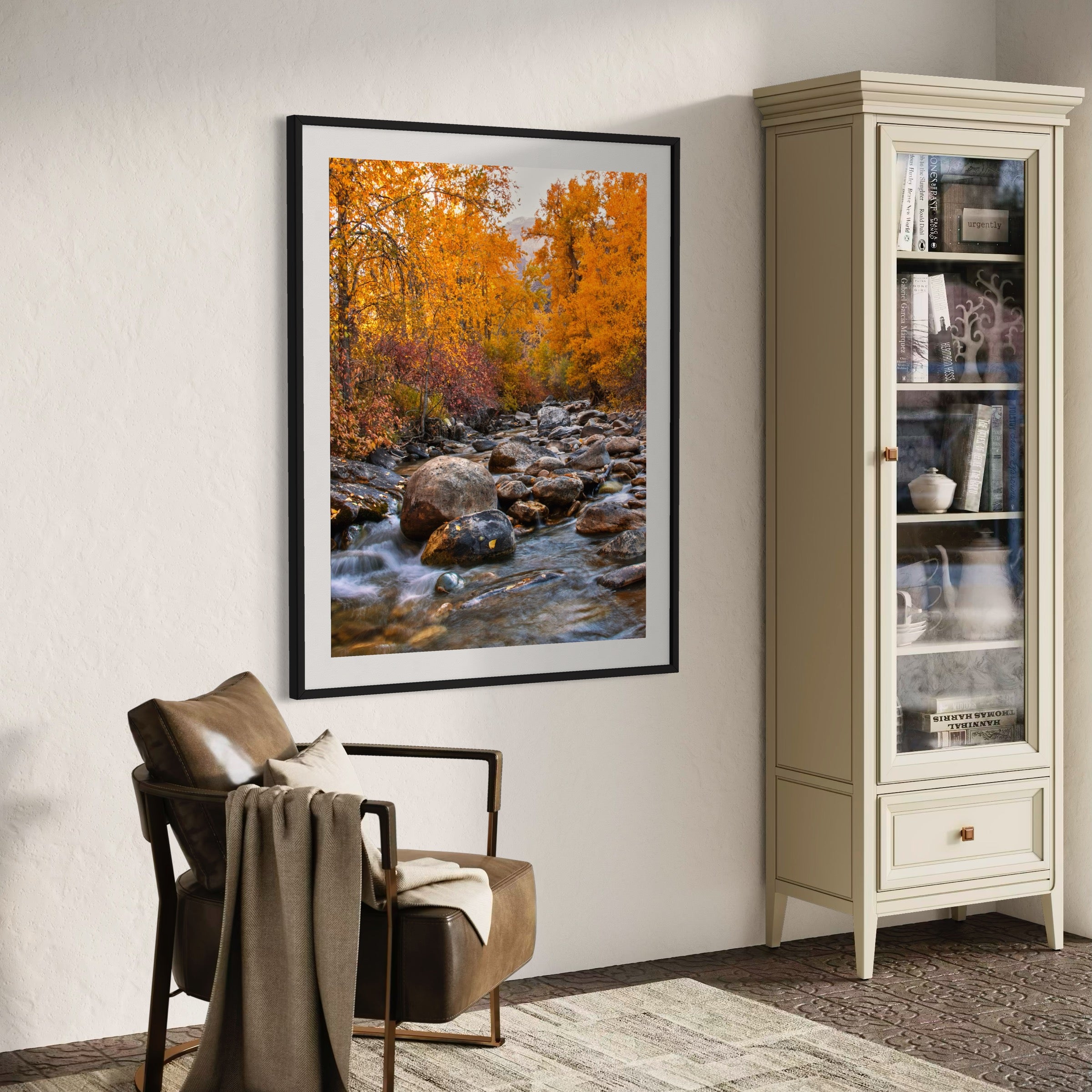 Crisp Waters, Golden Leaves - Moderno Wall Art Wall Art