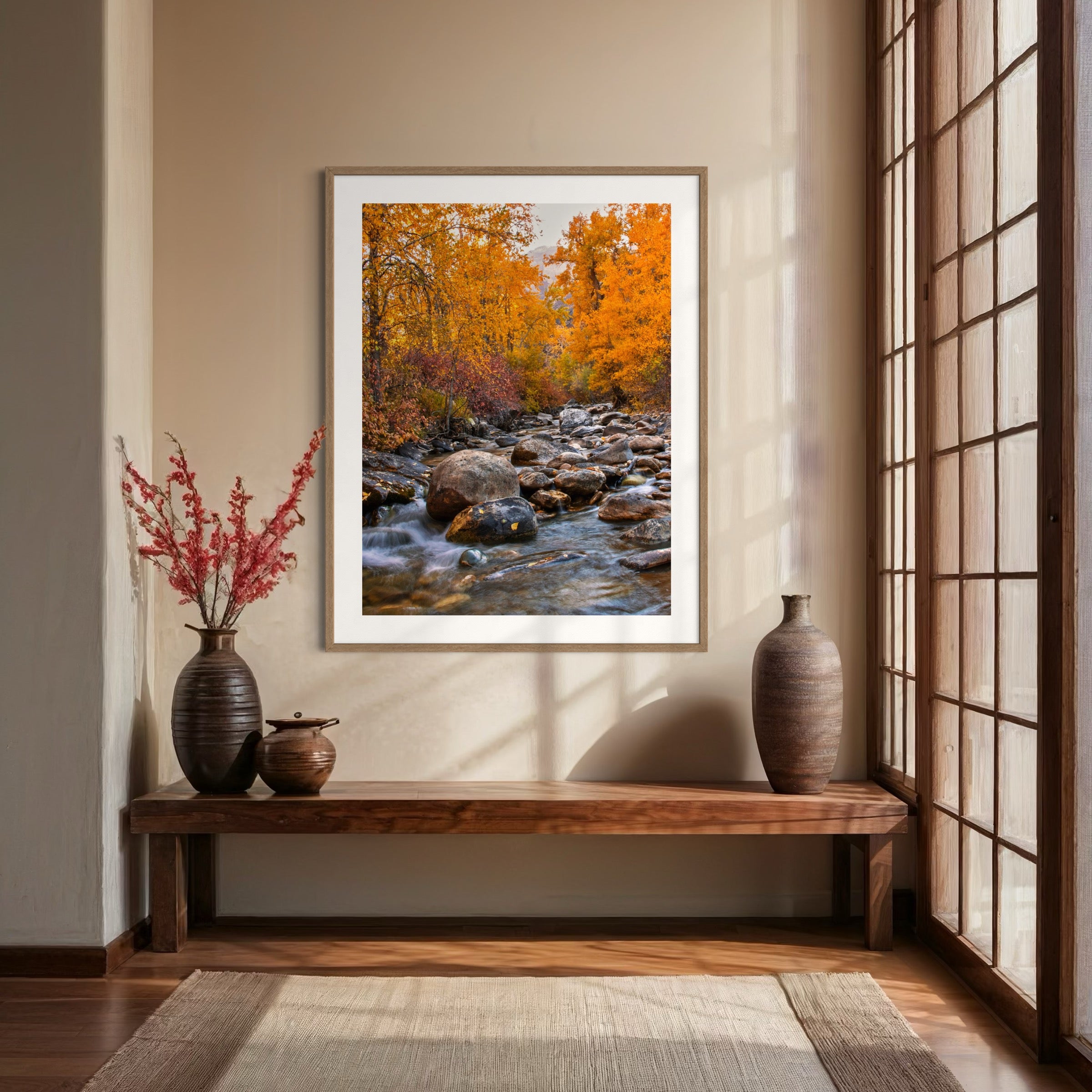 Crisp Waters, Golden Leaves - Moderno Wall Art Wall Art