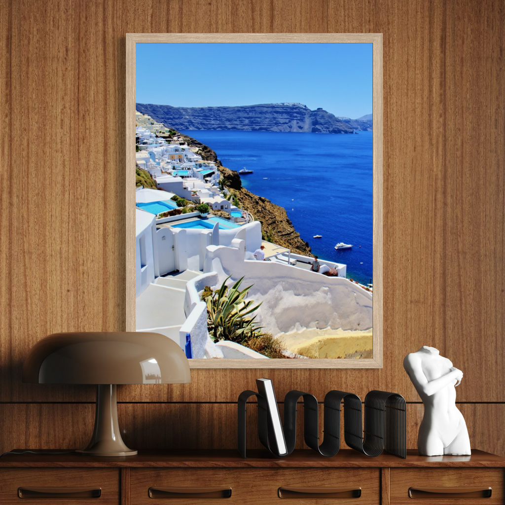 Sunlit Santorini Coastline