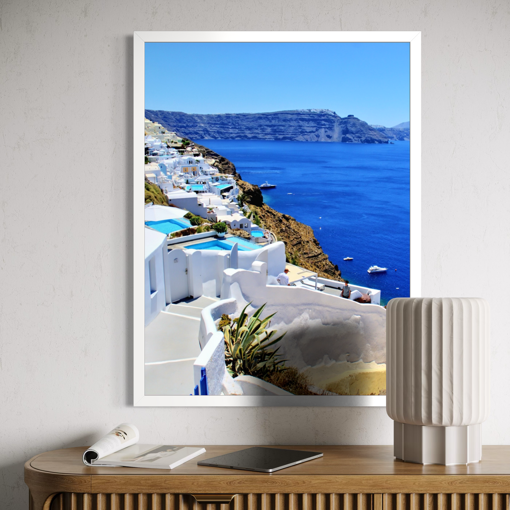Sunlit Santorini Coastline