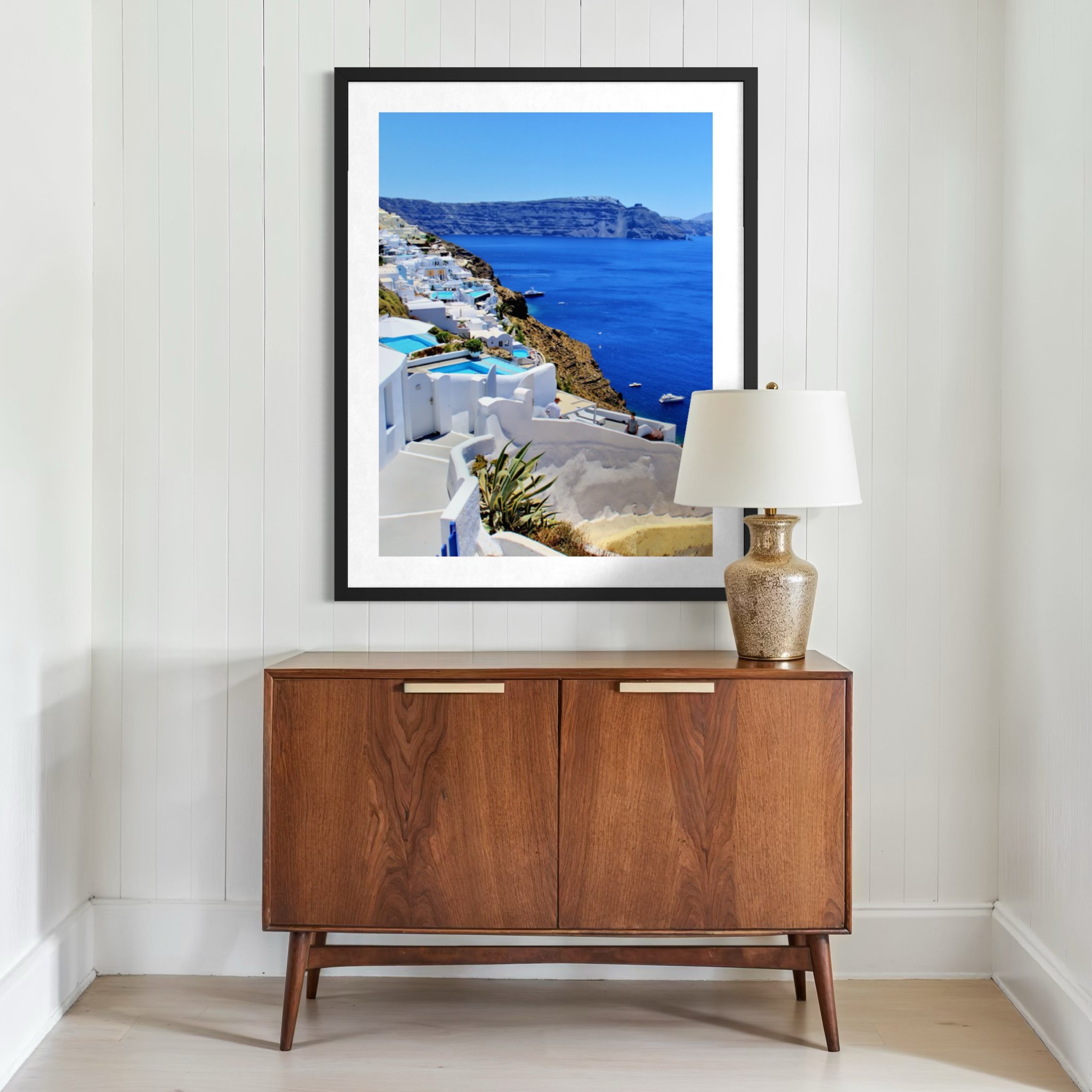 Sunlit Santorini Coastline