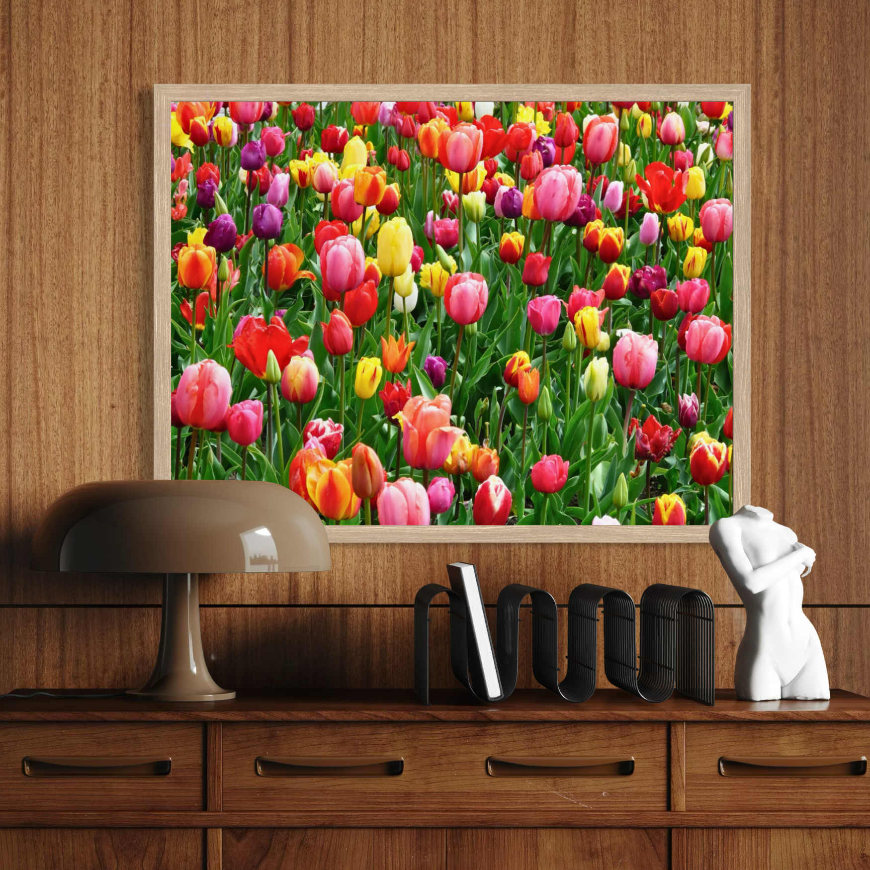 Resplandor del campo de tulipanes