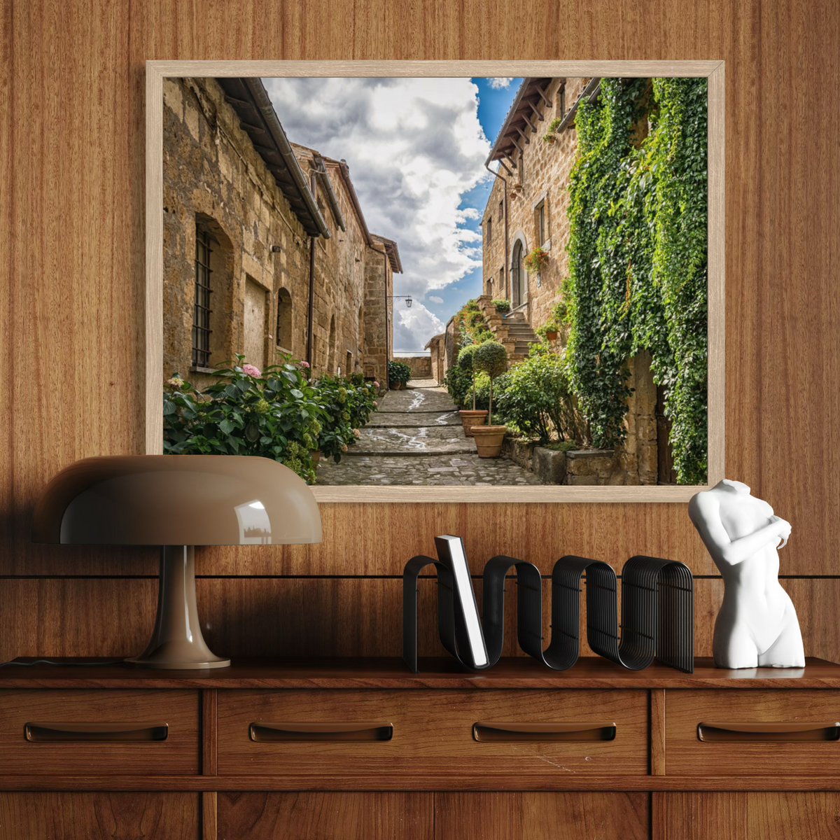 Village Path with Potted Plants