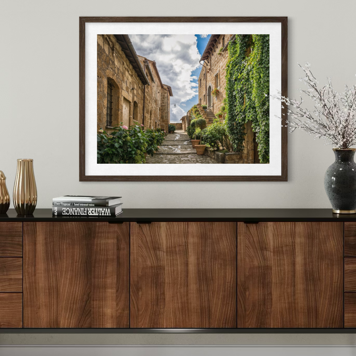Village Path with Potted Plants