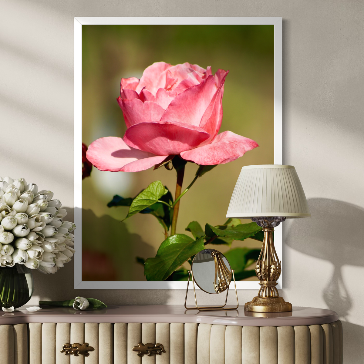 Rosa iluminada por el sol