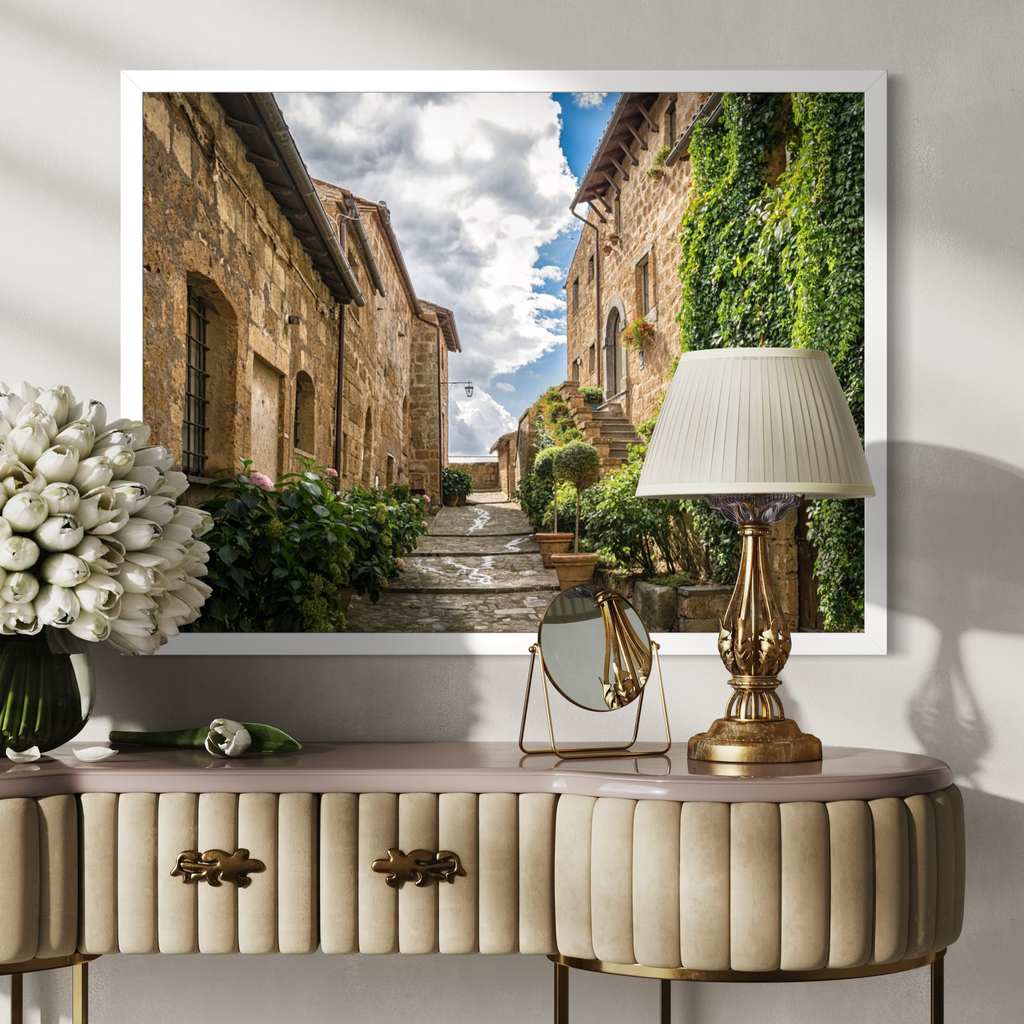 Village Path with Potted Plants